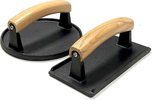 NSIRONS Prensa de hamburguesas, 8 x 4 rectangular de hierro fundido resistente para tocino, carne con mango de madera para plancha, sándwich,