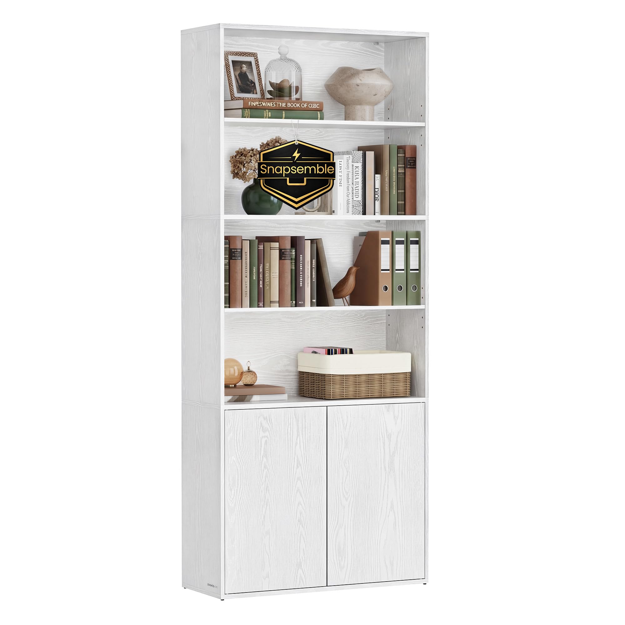 Photo 1 of *****COMPLETE SET****** SONGMICS HOME Book Shelf, Snapsemble Superfast Assembly, 6-Tier Floor Standing Bookcase with Doors and Adjustable Shelves, 70.4 Inches Tall for Bedroom Study Living Room, Snow White