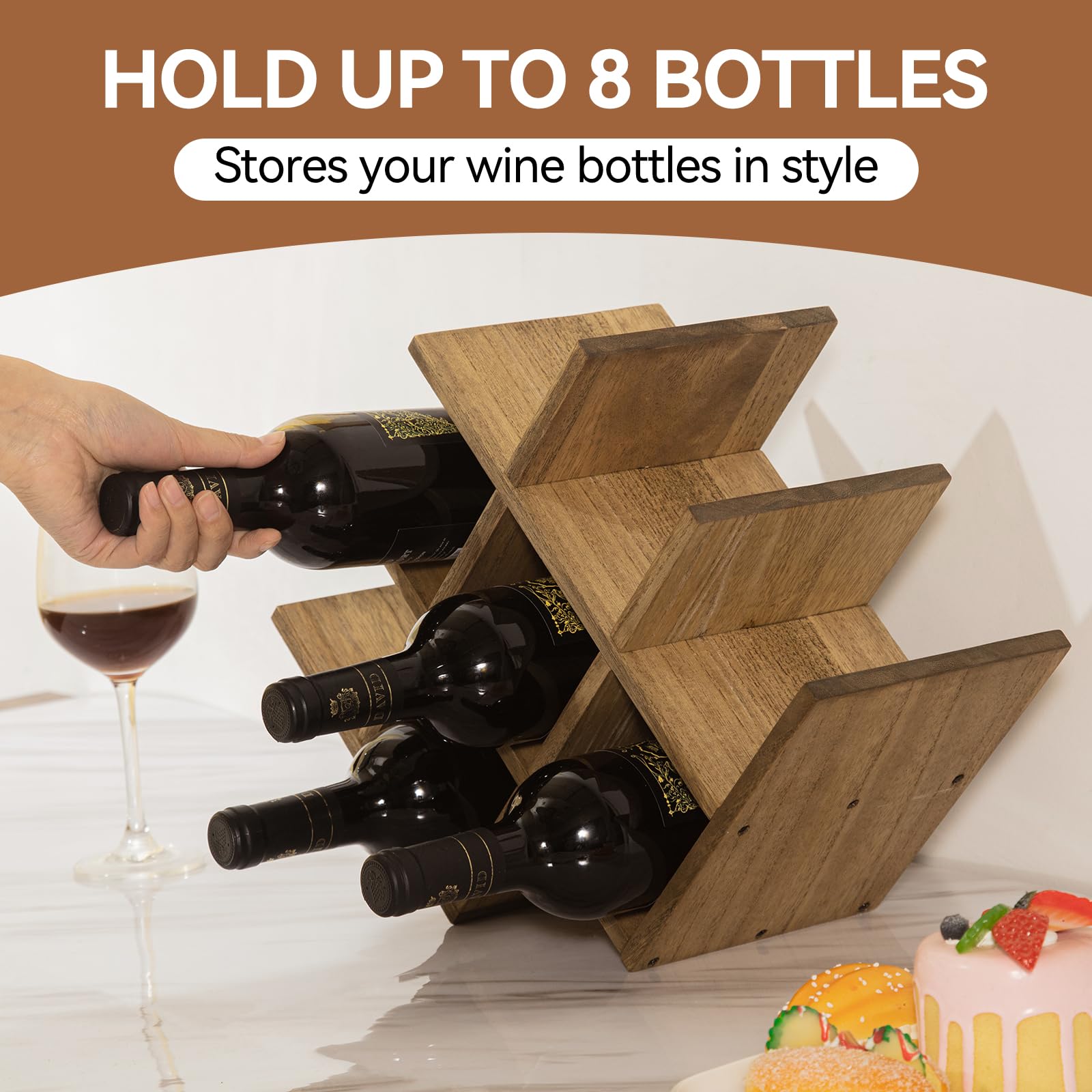 KIRIGEN 8-Bottle Countertop Wine Rack, Wine Bottle Holder for Bar Table/Wine Cabinet Free Standing - Image 4