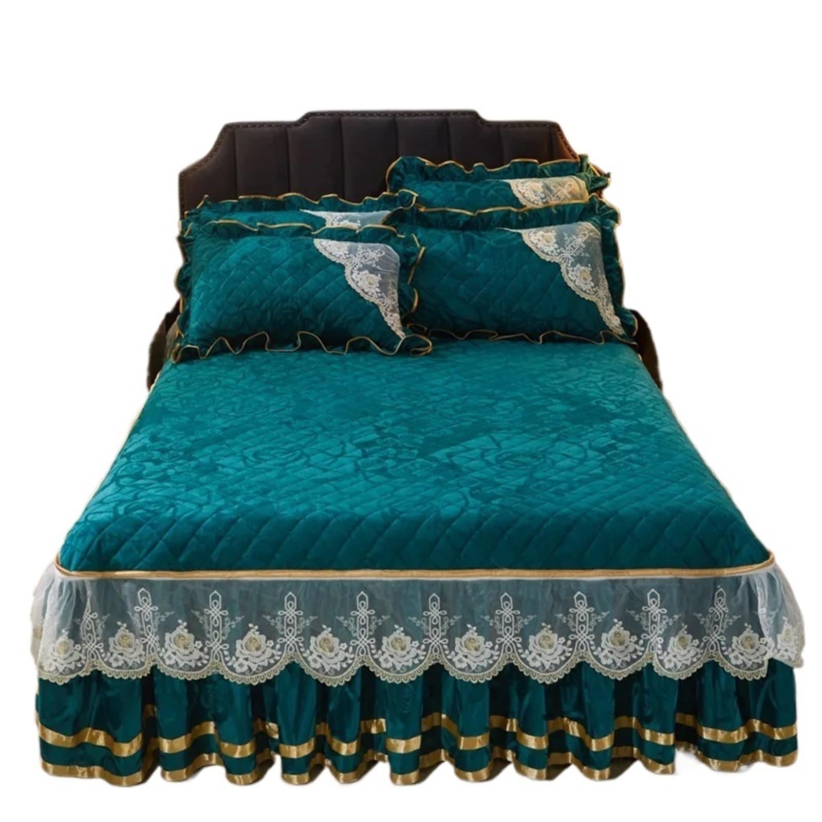 Winter Coral Fleece Zipper Removable Bedspread King Queen Thicken Velvet Quilted Bed Skirt Not Including Pillowcase(Color01,1pc Skirt 180x200cm)