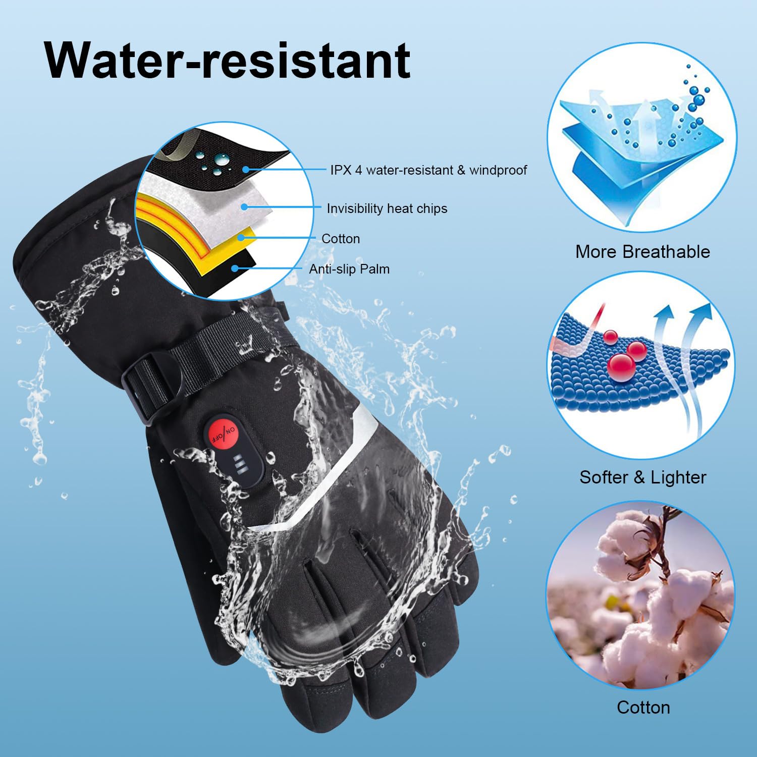 Guantes Calefactables Moto, Guantes Tactiles con Batería 7.4v 2200mah para Hombres y Mujeres Guantes Termicos al Aire Libre Esquí Motociclismo Pesca Senderismo Prevenir Artritis Enfermedad de Raynaud