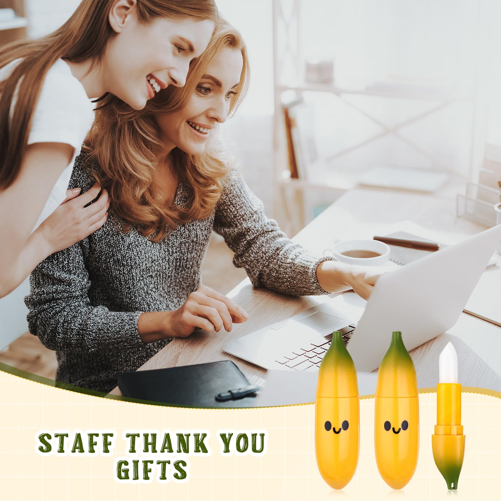 50 Pcs Employee Appreciation Gifts Bulk Banana Lip Balms Staff Appreciation Gift Bulk Lip Balm Gift Set Thank You Gift Lip Care Cream for Coworker Teacher Nurse Women Friend Baby Shower Favors