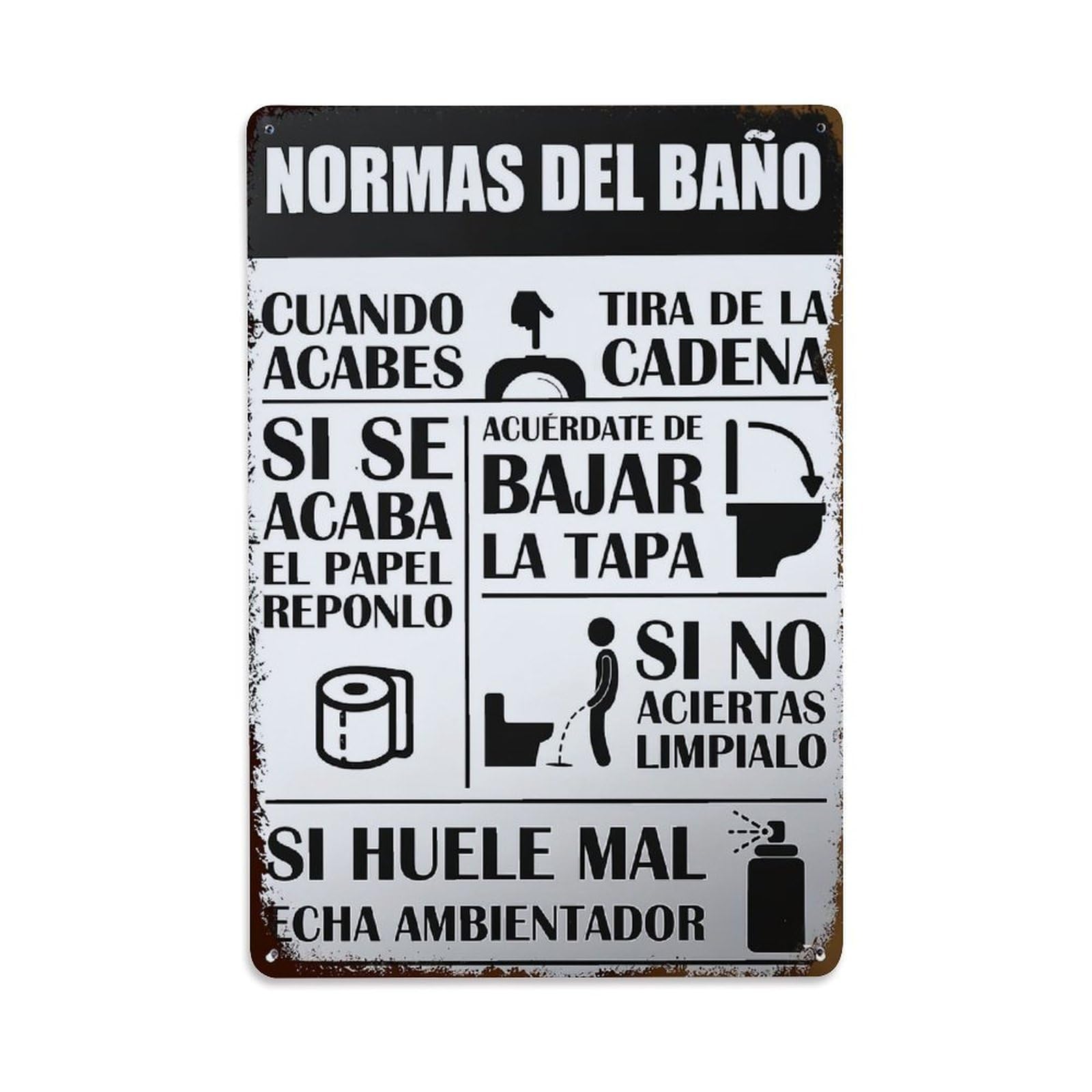Normas Del Baño Cuando Acabes Tira De Retro Metal Tin Sign, Vintage Decor Art Poster for Bar, Home, Man Cave, Kitchen, Laundry Room Gift 8x12Inch