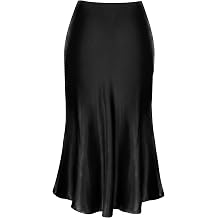 ALCEA ROSEA Womens Satin High Waisted Silky Midi Skirt Elastic A-line Skirt for Wedding Party Work