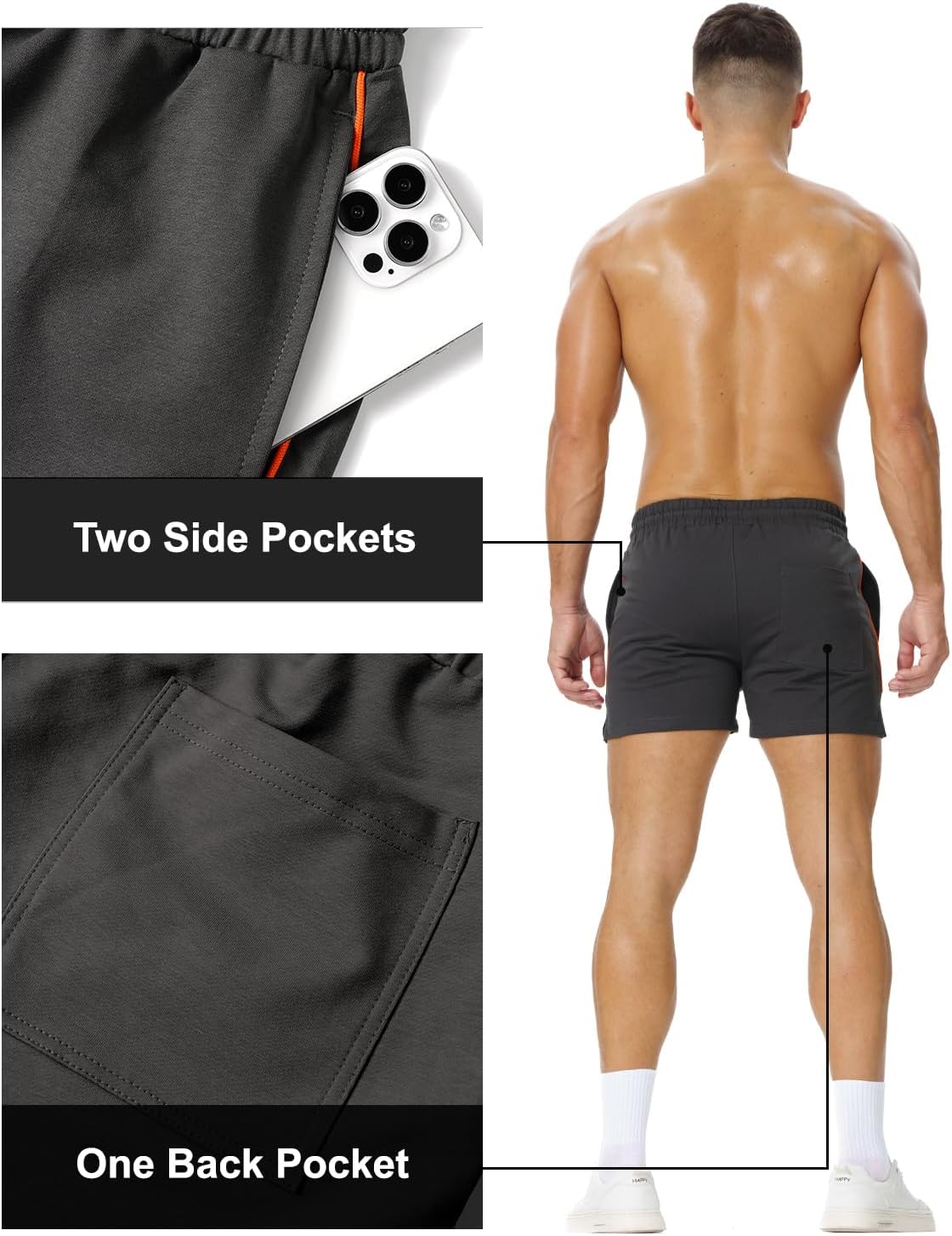 Mens Athletic Sweat Shorts 3 Inch Cotton Soft Casual with Pockets Gym Workout Running Short - Image 4