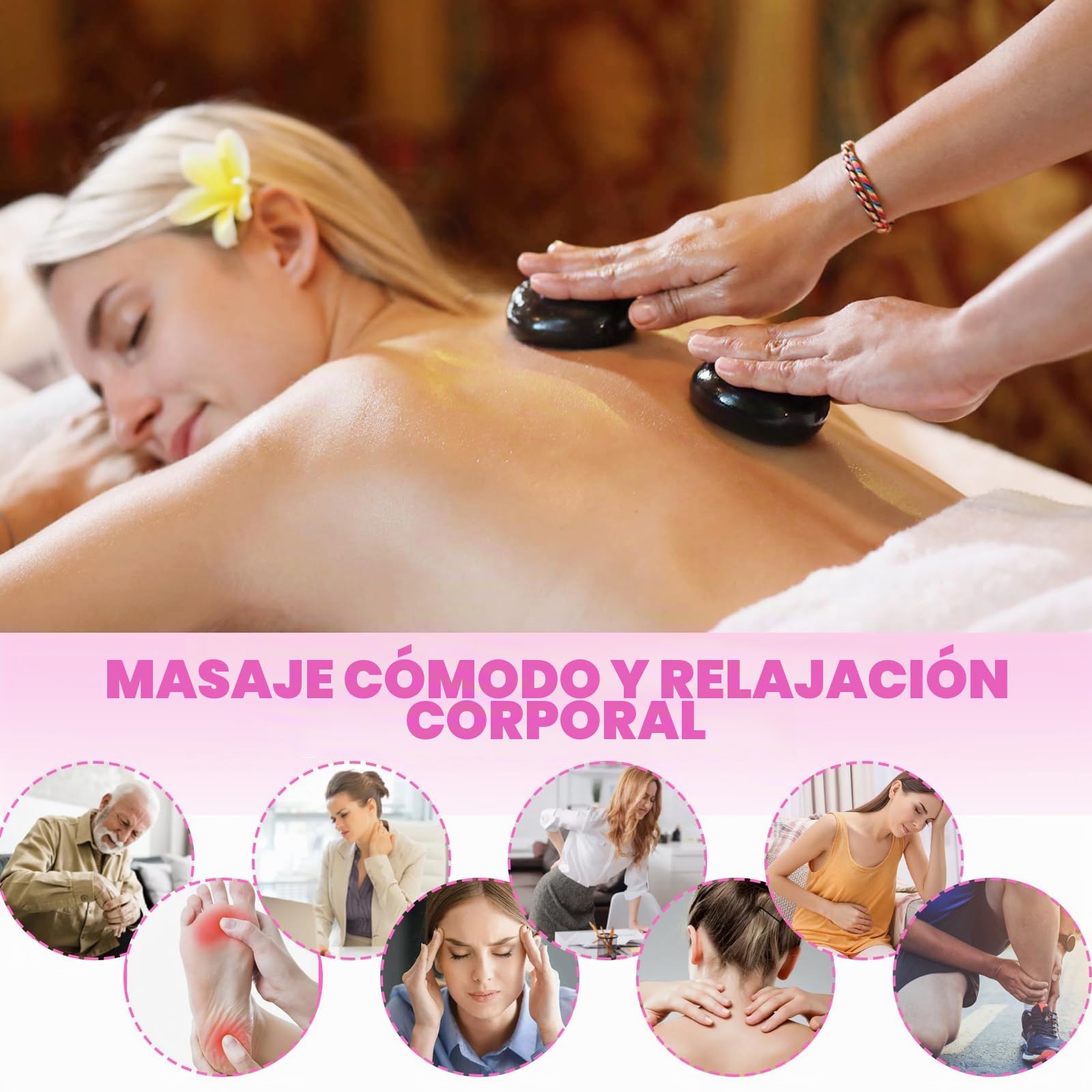Hot stone massage set, kit de masaje con piedras calientes con calentador, juego de piedras calientes portátiles, piedras de masaje calientes hechas de basalto, para masajes, relajación (21 piedras)
