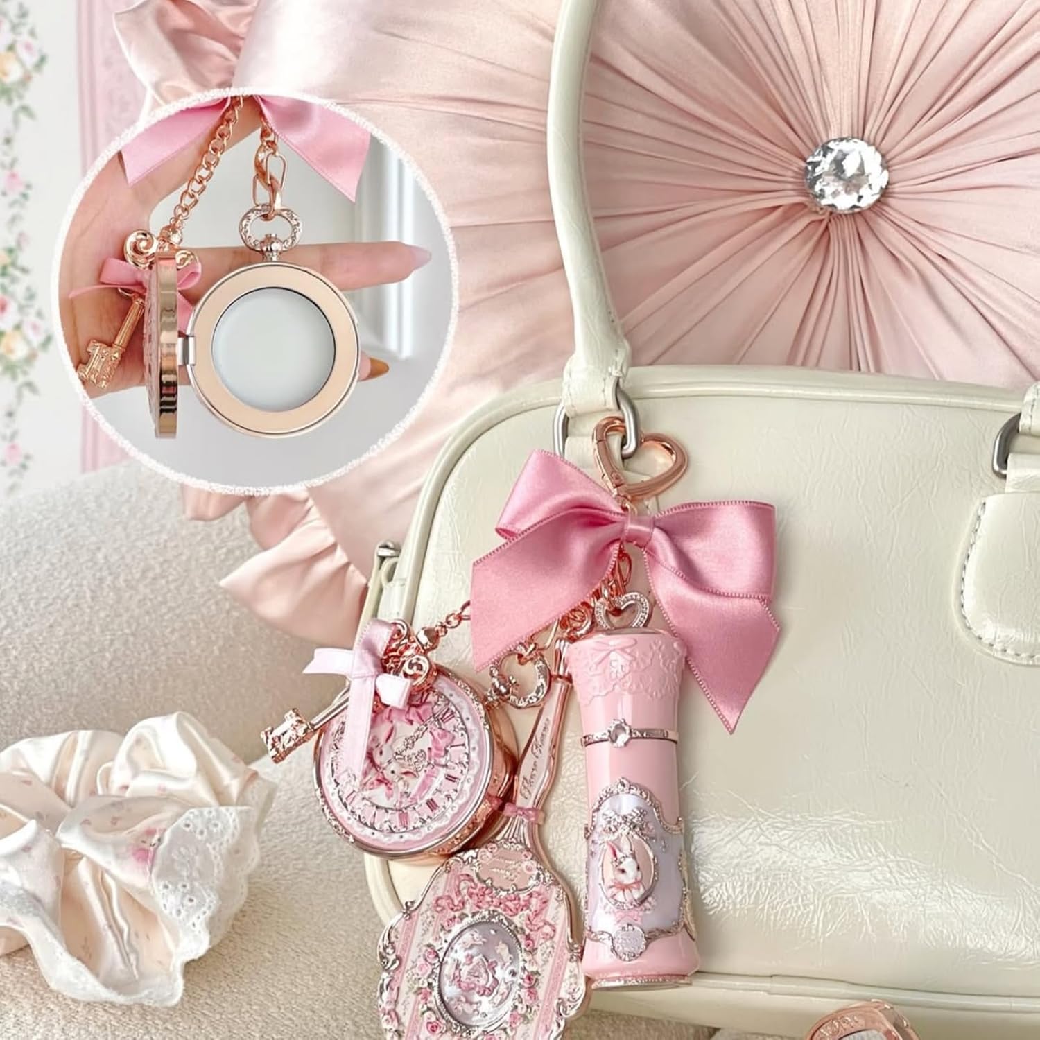 Flower Knows Bunny Garden Lip Balm Bag Charm,Hydrating & Softening Lip Care with Nourishing Oils & Long-Lasting Moisture,Non-Sticky Shine,Vegan Skincare,Lip Keychain Cap,Cute for Gift(02 Creamy White) - Image 2