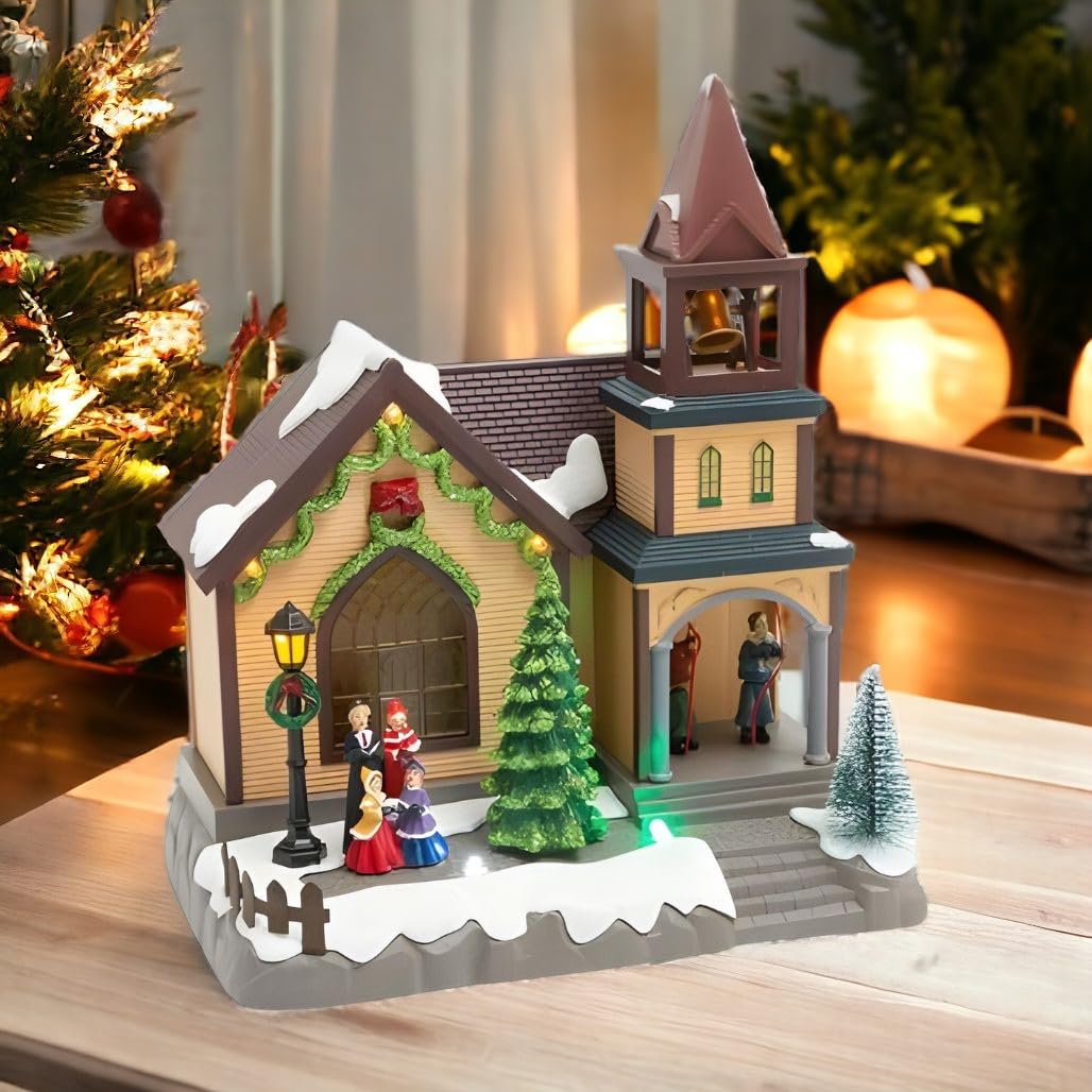 Gerson Animated Lighted Musical Holiday House Decor, Festive Scene with Carolers, Snow Detail, 8 Inches, Multicolor