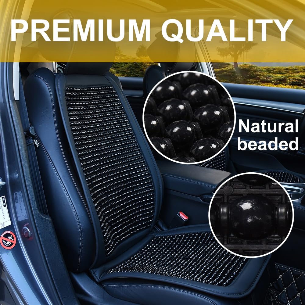 Blueshyhall Auto Sitzbezug mit Massage, 1 Stück Coole Atmungsaktive Autositzbezüge Sitzauflage Auto Vordersitze Holzperlen Sitzauflage Universalle Massagekissen für Auto, Büro (Schwarz)