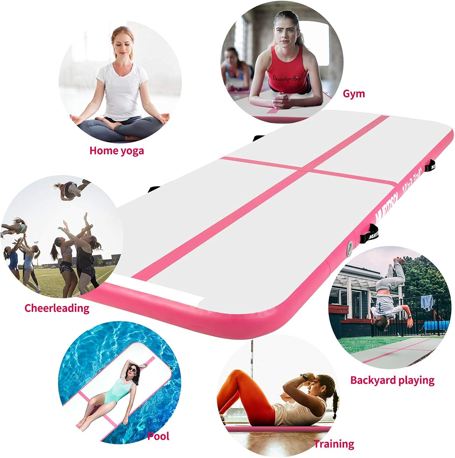 Murtisol 13ft Inflatable Gymnastics Training Mats, 4 Inch Thickness Tumbling Mats for Home Yoga,Training,Cheerleading,Yoga& Water Fun with Electric Pump (Pink) : Everything Else