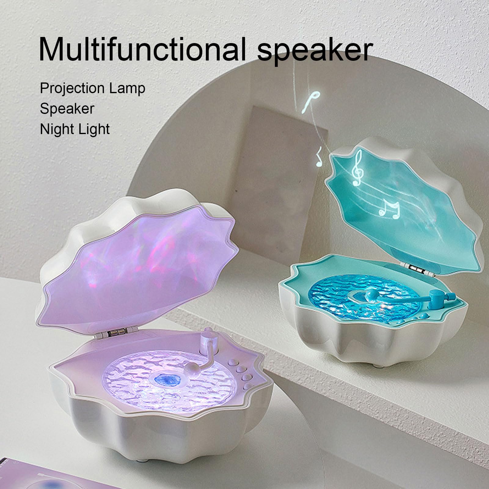 Sxhlseller Shell Waves Speaker Cordless, Northern Lights Lumena Lamp Record Player, Ocean Wave Projector Light - Image 2