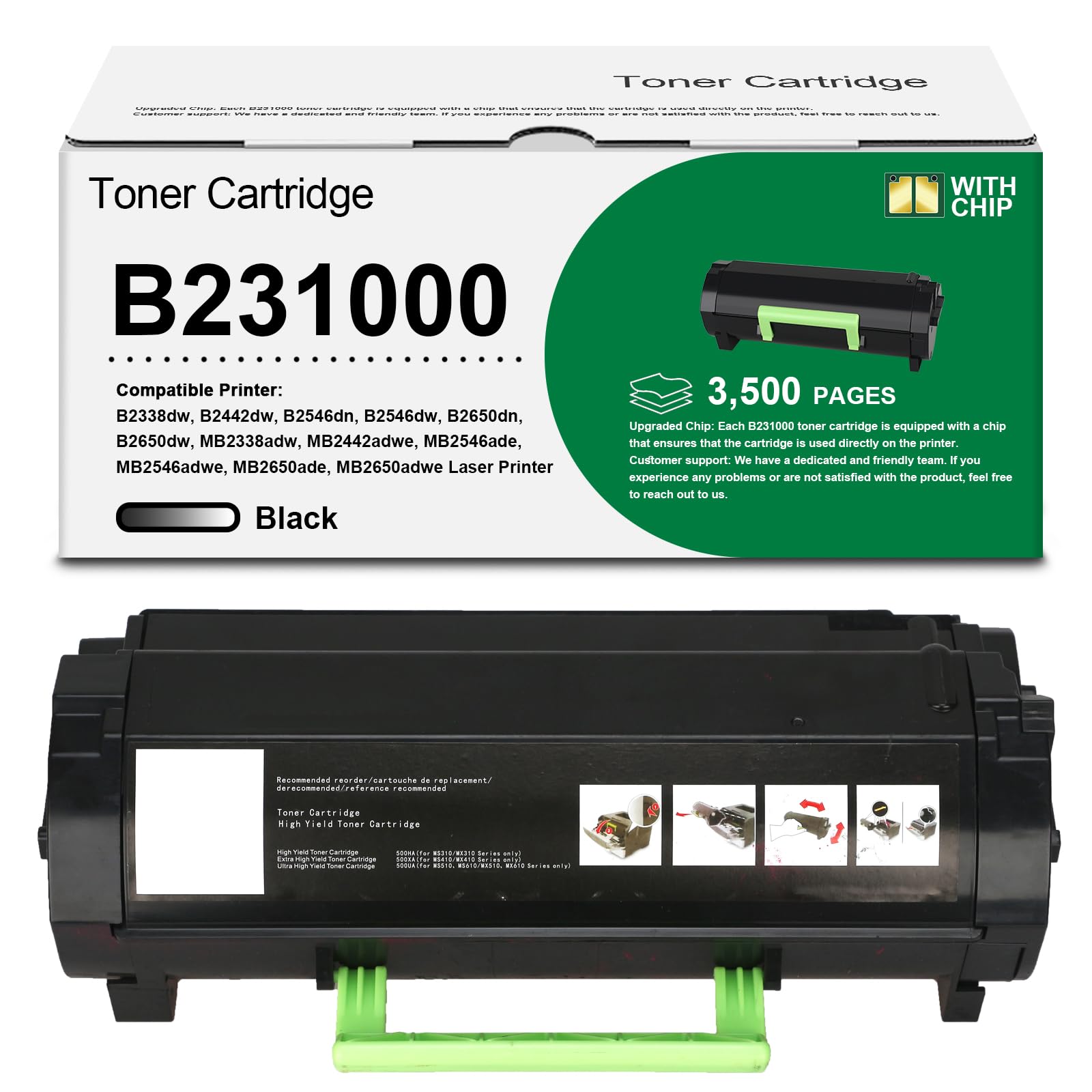 B231000 Black Toner Cartridge High Yield (with Chip)Compatible with | B231000 Toner Cartridge for B2338dw B2442dw B2546dw B2650dw MB2338adw MB2442 MB2546 MB2650/adwe Laser Printer (3500 Pages)