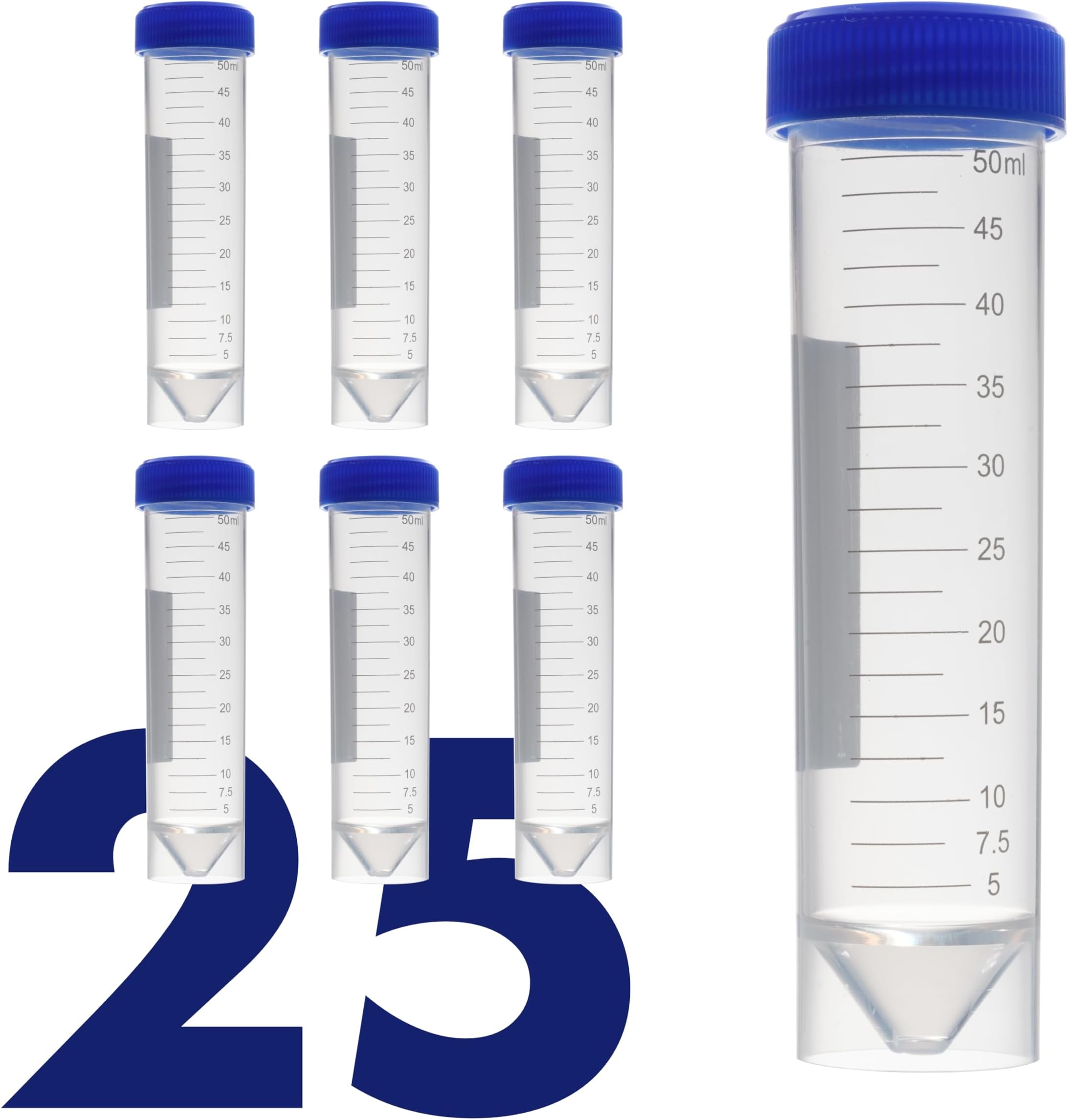 Kashi Scientific 50mL Self Standing Centrifuge Tubes with Screw Cap Lid, Lab Grade Polypropylene Plastic, Skirted, Printed Graduation, Write-on Spot [50mL Self-Standing, 25]