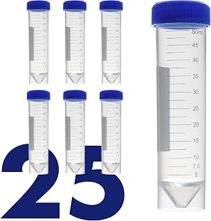 Self Standing Centrifuge Tubes 50mL, [25 Pack] Plastic Test Tube with Screw Caps, 50mL Sterile Test Tubes with Lids, 50 mL Skirted Tubes with Printed Graduation and Write-on Spot