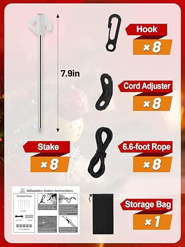 Vista 7 de 8 piezas de estacas de metal para inflables navideños - Estacas y amarres resistentes de servicio pesado, estacas clavijas de suelo para patio