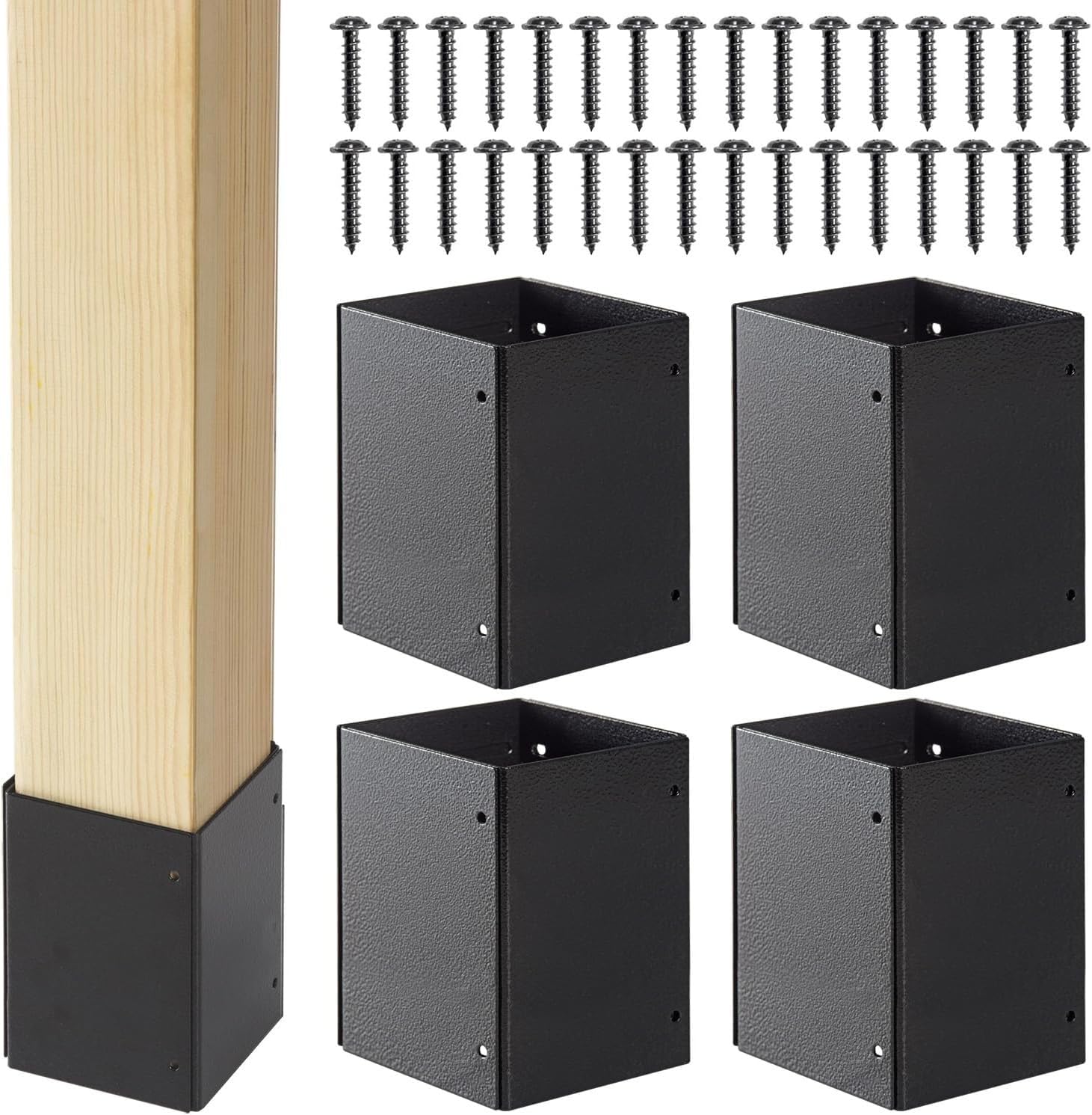 Protector de poste ajustable de acero inoxidable 304, 4 unidades en color negro