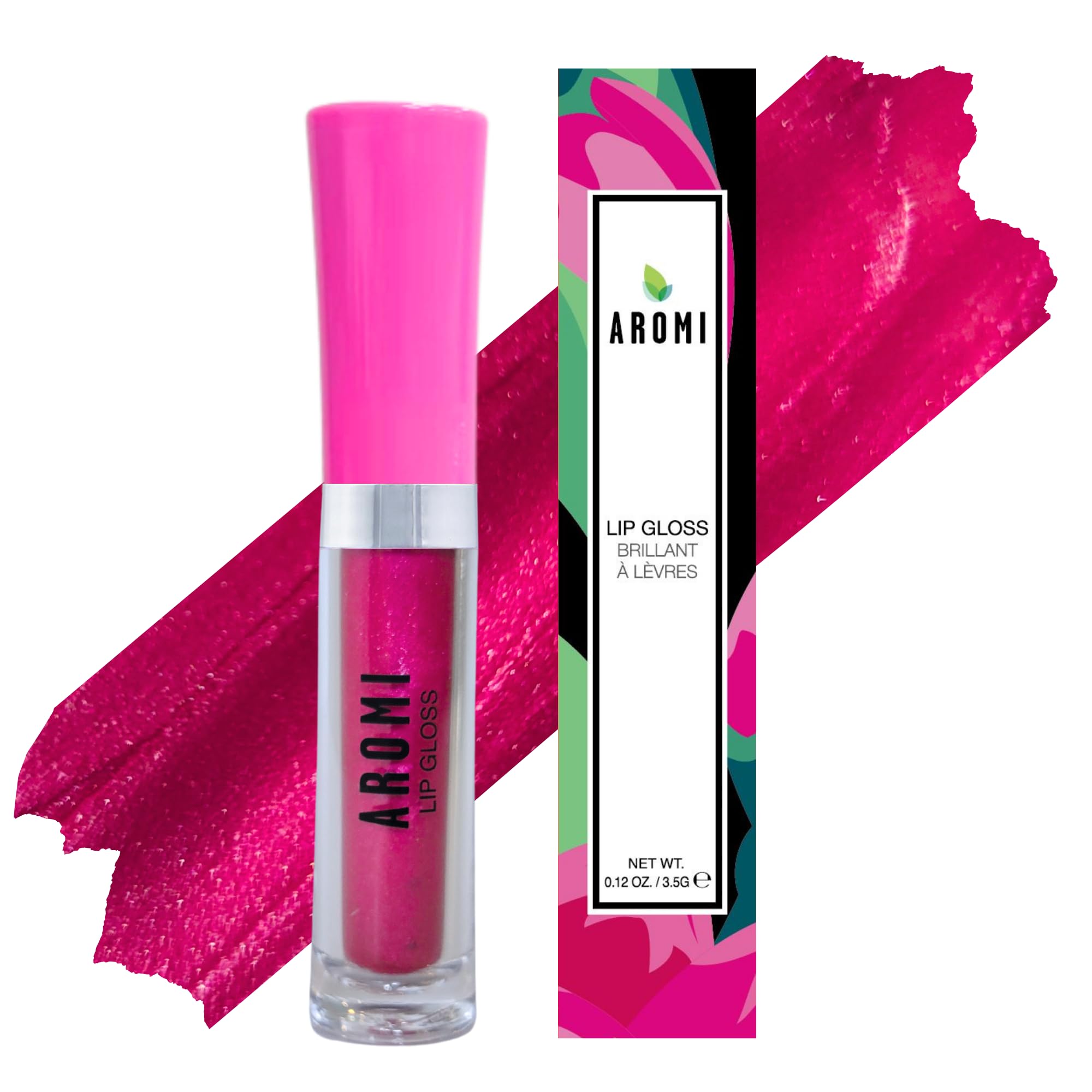 Aromi Magenta Pink Lip Gloss Highly-Pigmented Fuchsia Glossy Finish Plumping Non-Stick Feel Vegan High-Shine Showgirl Pink