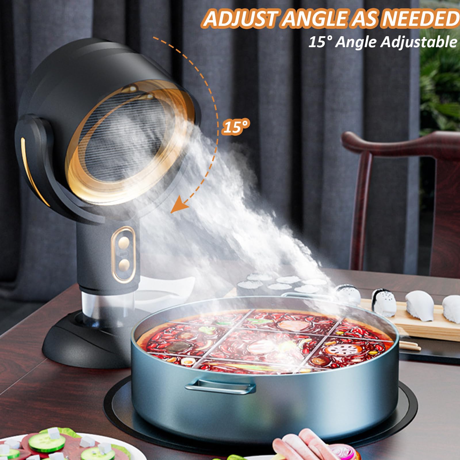Yolispa Portable Extractor Fan Kitchen, Desktop Cooker Hood with 2 Speed Adjustment and Removable and Washable Filter, Wireless Range Hood for Home, Office, Kitchen, Desk, and Travel (Golden) — view 6