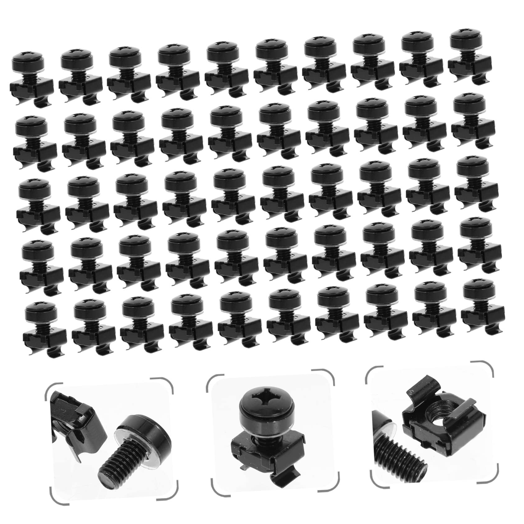 PRETYZOOM 50Sets Cage Nuts and Screws for Server Racks Cage Nut Fasteners with Screws Finish for Mounting and Hardware Applications
