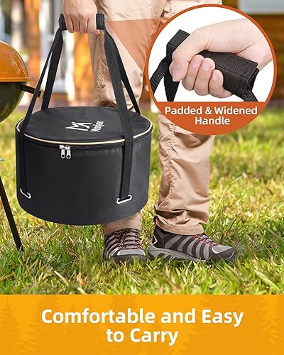 Miniatura 5 de Bolsa de horno holandés para horno holandés de 14 pulgadas, bolsa de transporte con correas cruzadas interiores adicionales y 2 bolsillos