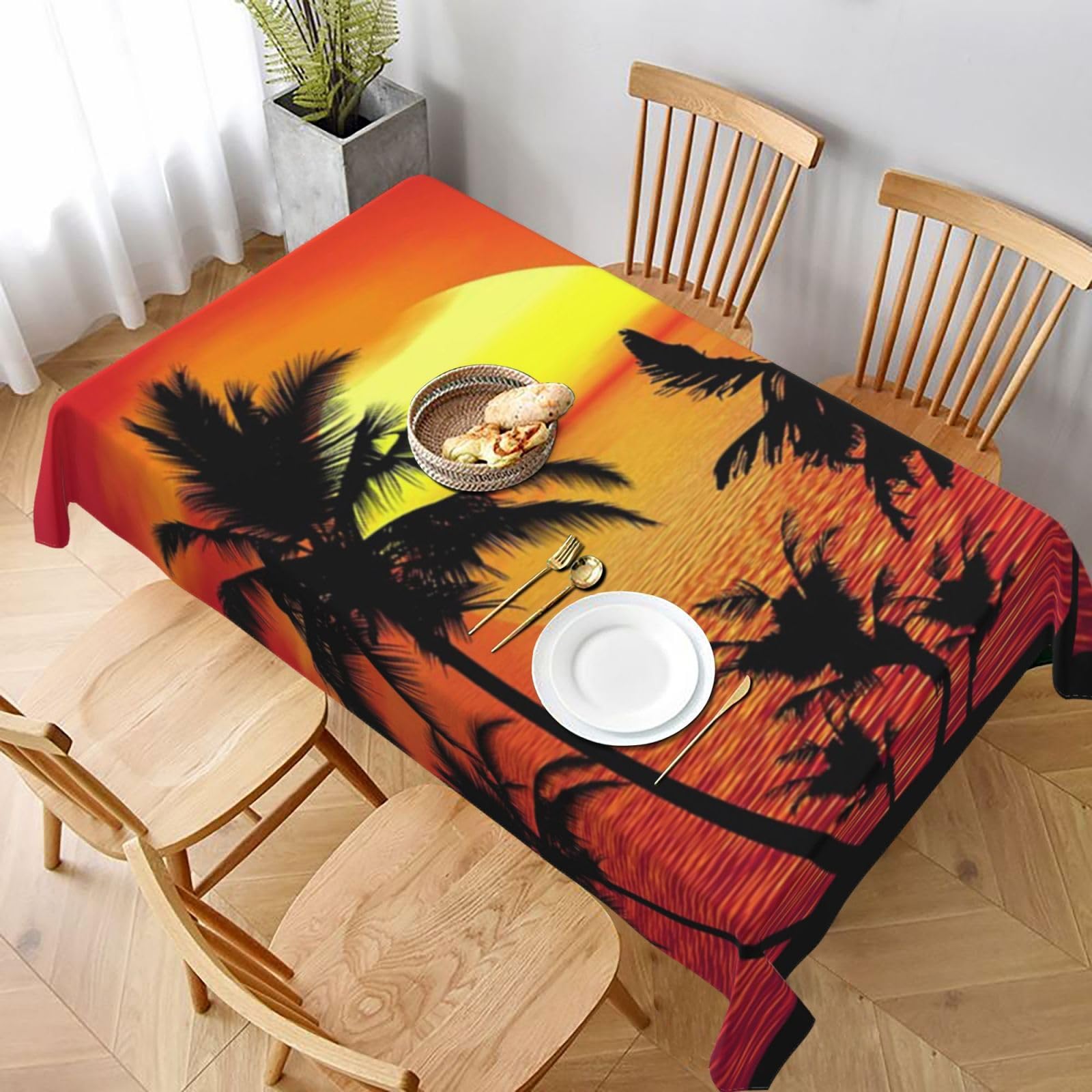 BNVSADC Tropical Sunset Printed Rectangle Tablecloth 228x152 CM, Water Resistant Polyester Table Cloth Decorative Fabric Table Covers for Kitchen Dining Table Parties Camping