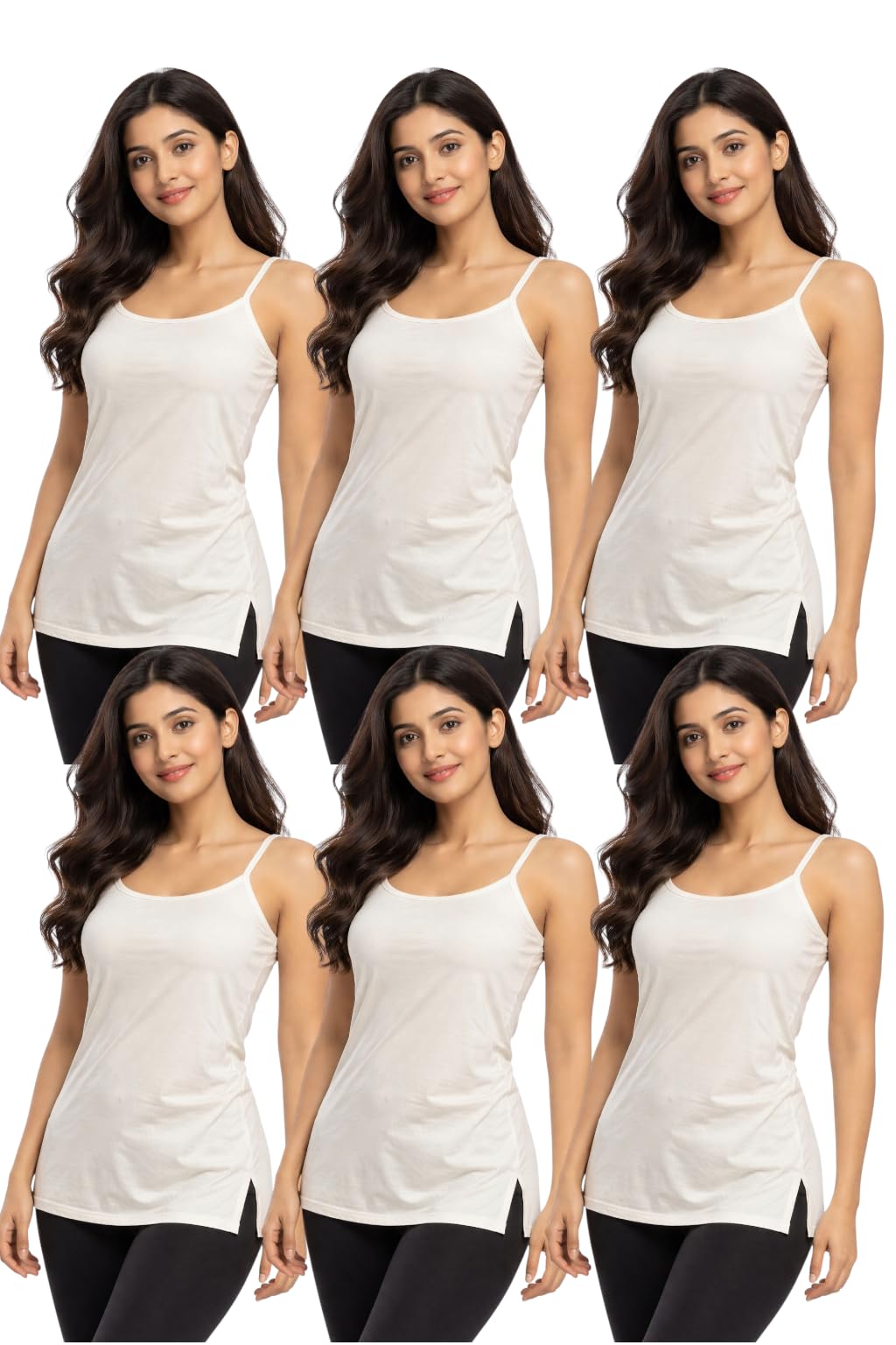 Women Cotton Camisole Combo Pack of 6 for Women (38-42) | Soft Breathable Cotton Tank Top | Side Slit Stretchable Innerwear | Sleeveless Summer Camisolefor (White/Off-White)-image-39
