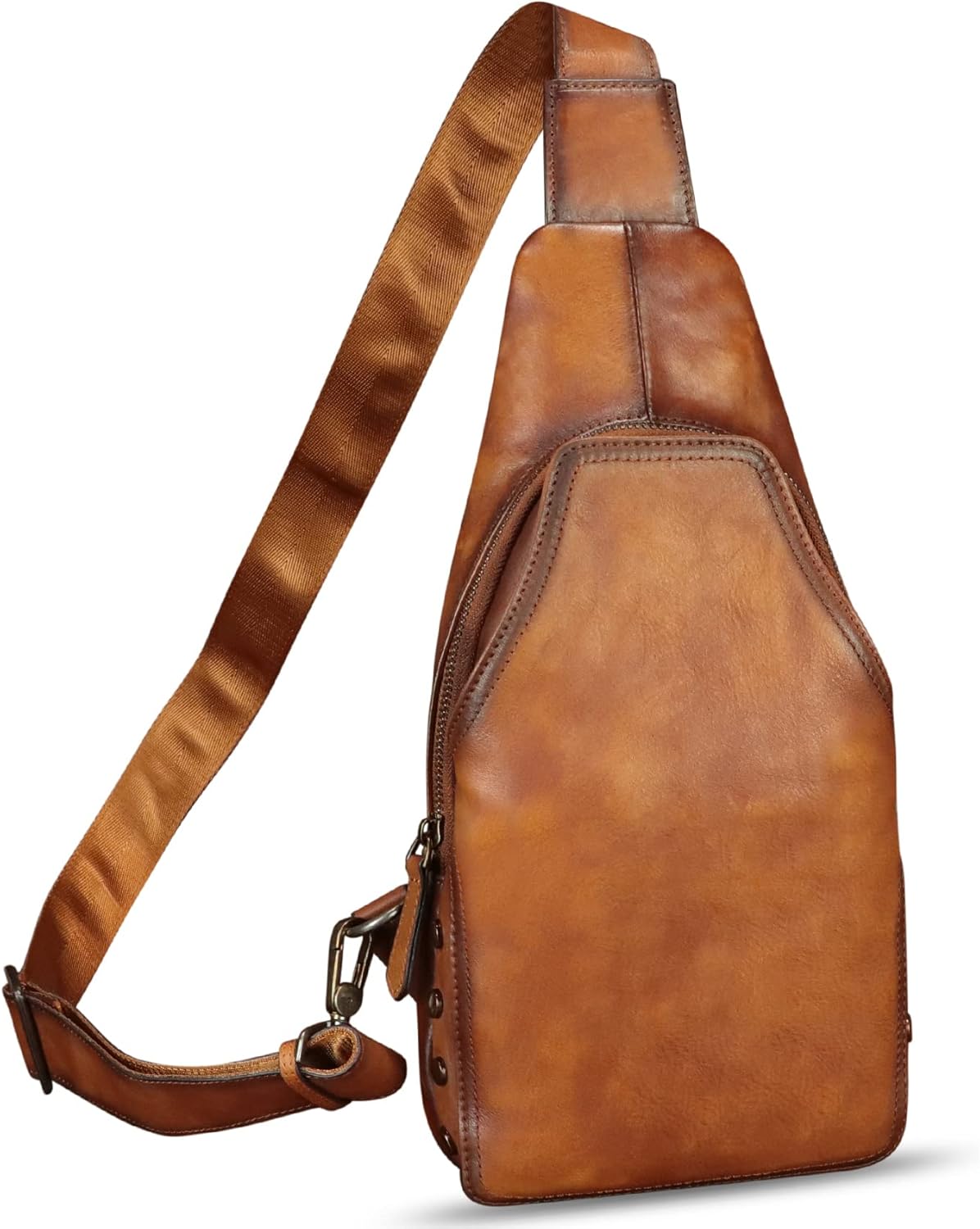 FEIGITOR Genuine Leather Sling Bag Retro Crossbody Sling Backpack Handmade Chest Shoulder Daypack Purses Fanny Pack (Brown)