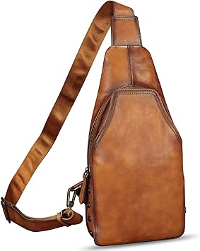 Genuine Leather Sling Bag Retro Crossbody Sling Backpack Handmade Chest Shoulder Daypack Purses Fanny Pack Brown