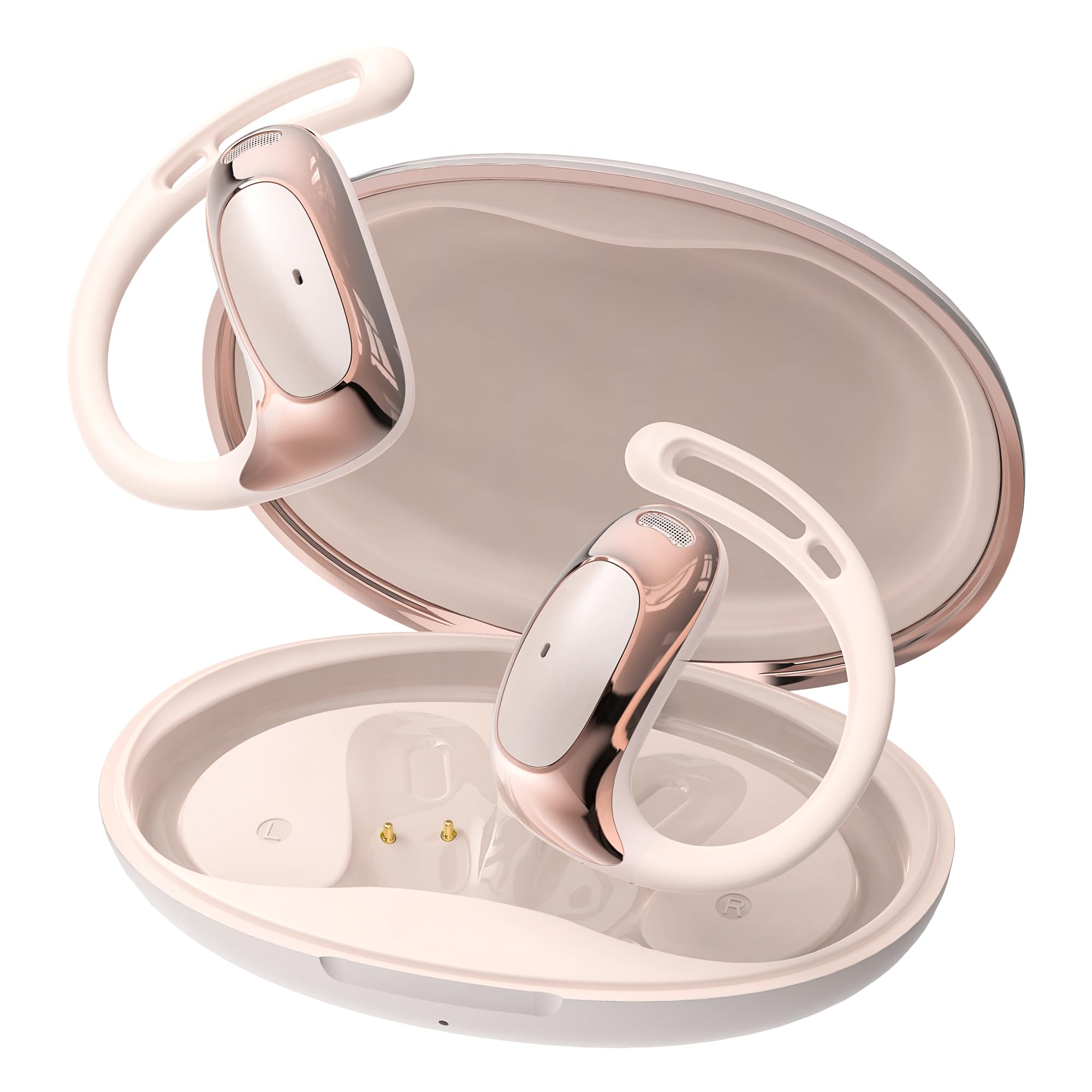 NE35 AI Translation Earbuds Real Time, Open Ear Translator Earbuds with 165 Languages, 7 Modes for Travel Business Learning (Rose Gold)