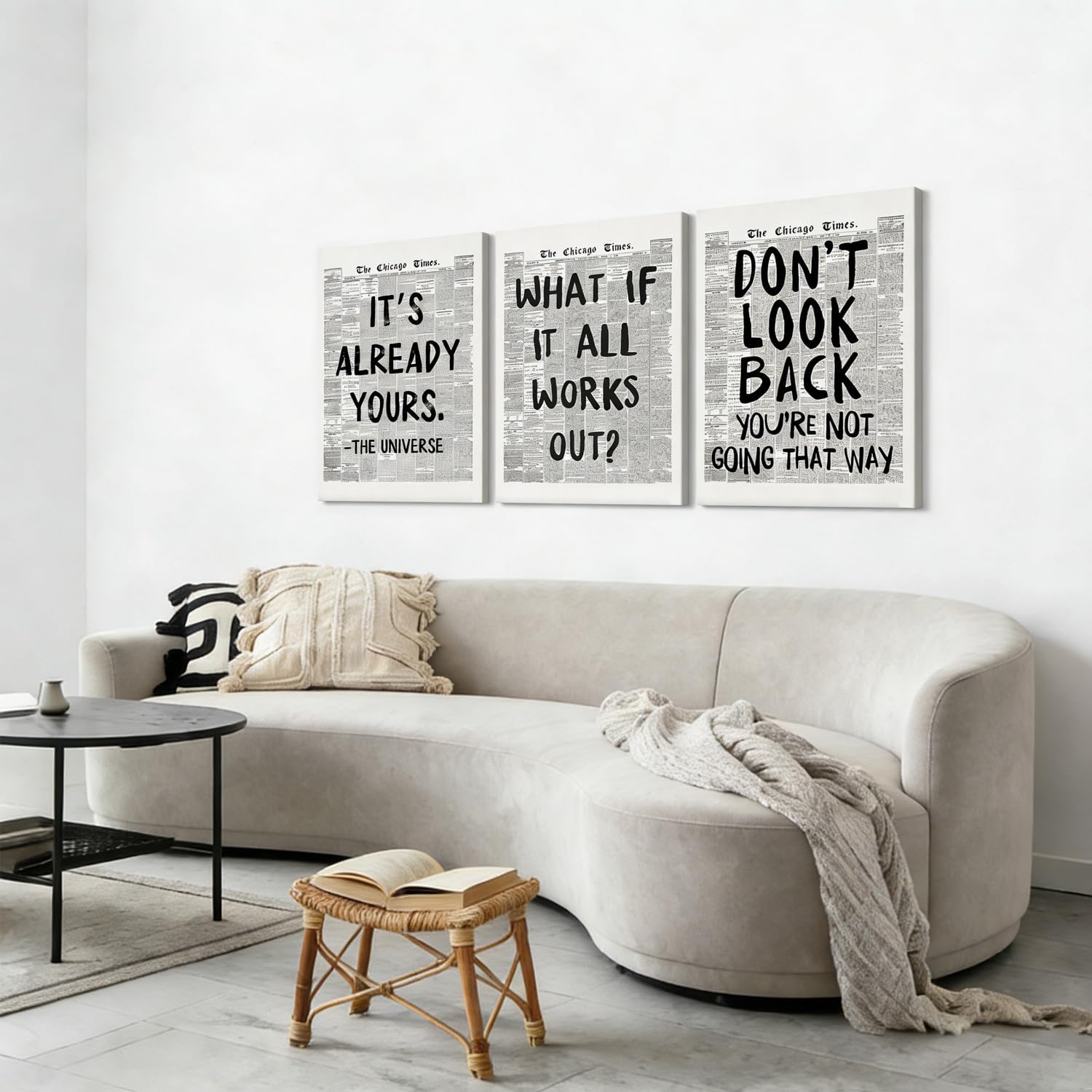 3Pcs Of Black And White Retro Newspaper Canvas Wall Art Fashion Inspirational Quotes Wall Decoration Positive Affirmation Quotes Pictures Paintings Minimalist Posters Prints Decoration 16x24 Inch