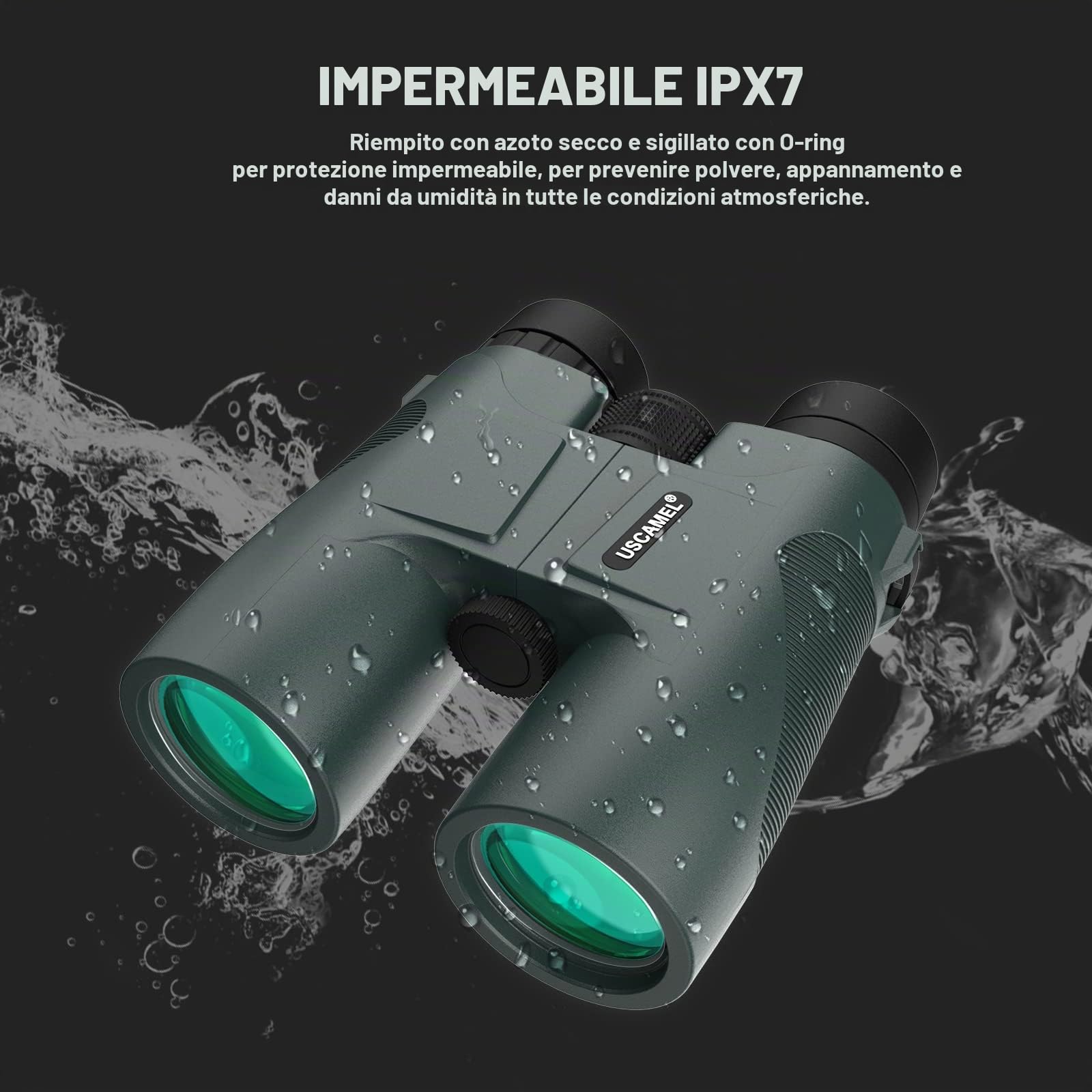 USCAMEL Binocolo Professionale, di Largo Diametro 10x42 Impermeabile, Supporto Ottiche in Metallo, Pellicola Verde, Alta Definizione, Alta Potenza