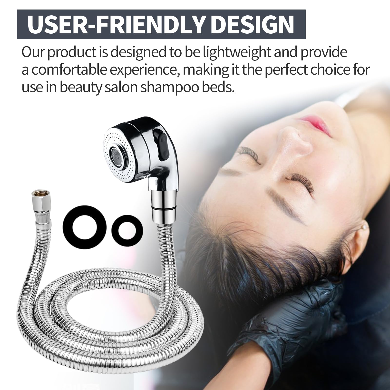 Professional Shampoo Bowl Hose And Sprayer Kit – 1/4” Nut Stainless Steel Hose, 1/2” Sprayer Head, Side-Switch Dual Function, Ergonomic Design, High Water Pressure, For Salon Sinks