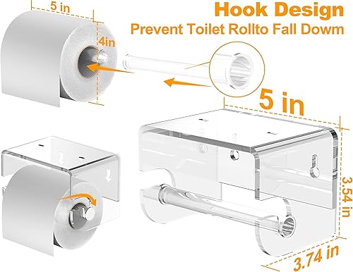 Miniatura 6 de Soporte de papel higiénico adhesivo con estante, soporte de rollo de papel higiénico para baño, soporte de almacenamiento de pañuelos montado en la