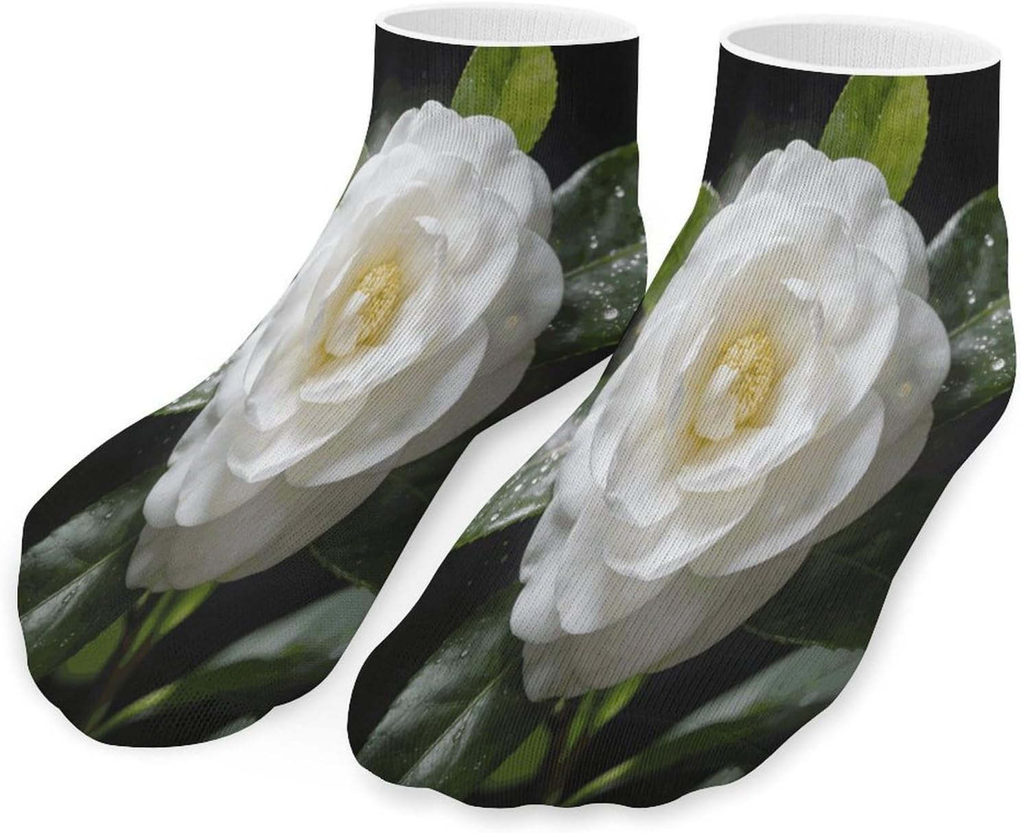White Camellia Crew Sock for Men Women Funny Novelty Socks Athletic Ankle Socks Comfort Soft Low Cut Tab Sock 5 Pairs