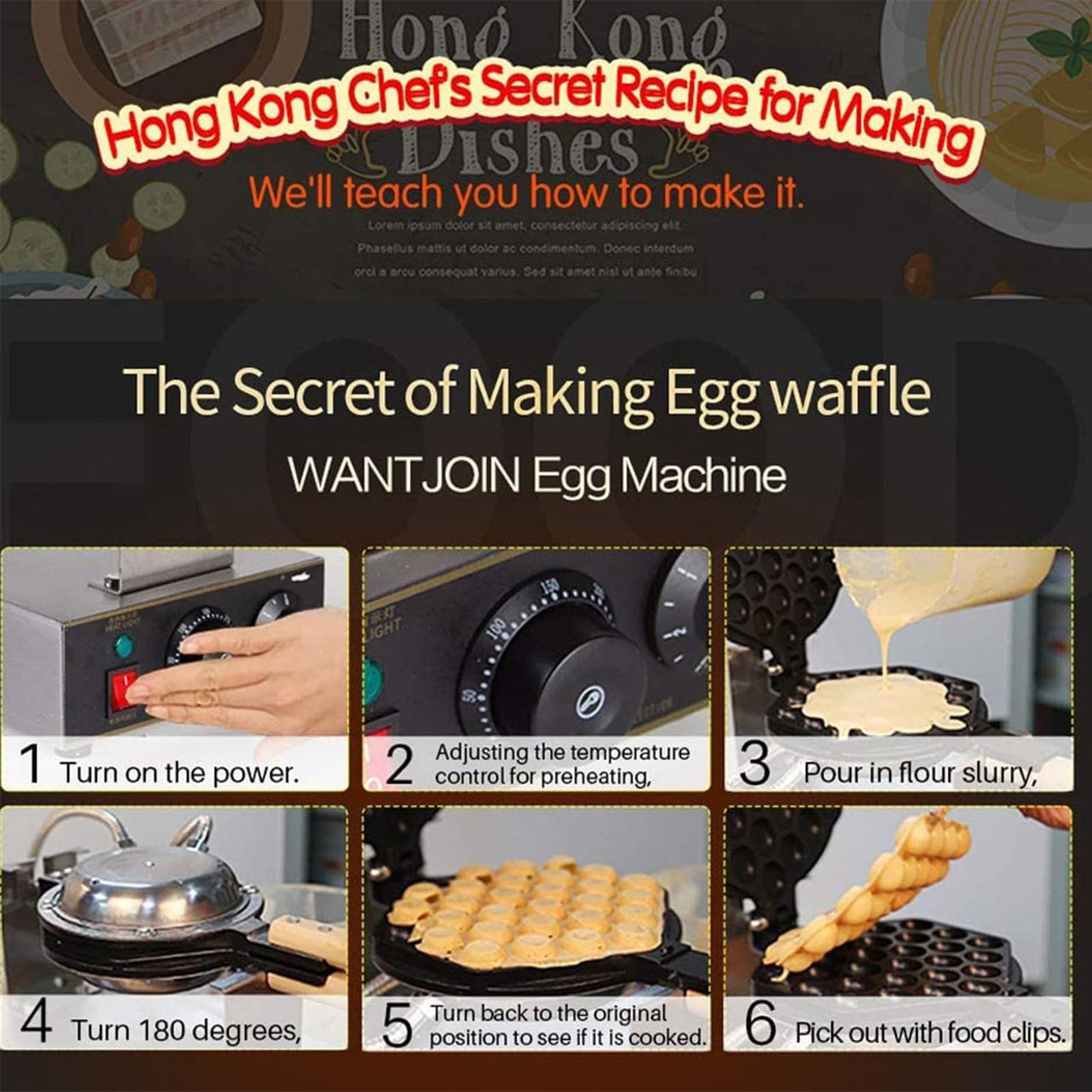 Bubble Waffle Maker de Estilo de Hong Kong 1400W,Placa de Horneado Intercambiable y Antiadherente,Maquina De Gofres Gofrera Profesional Waffle Bubbles para Restaurante(Size:Cabeza única)