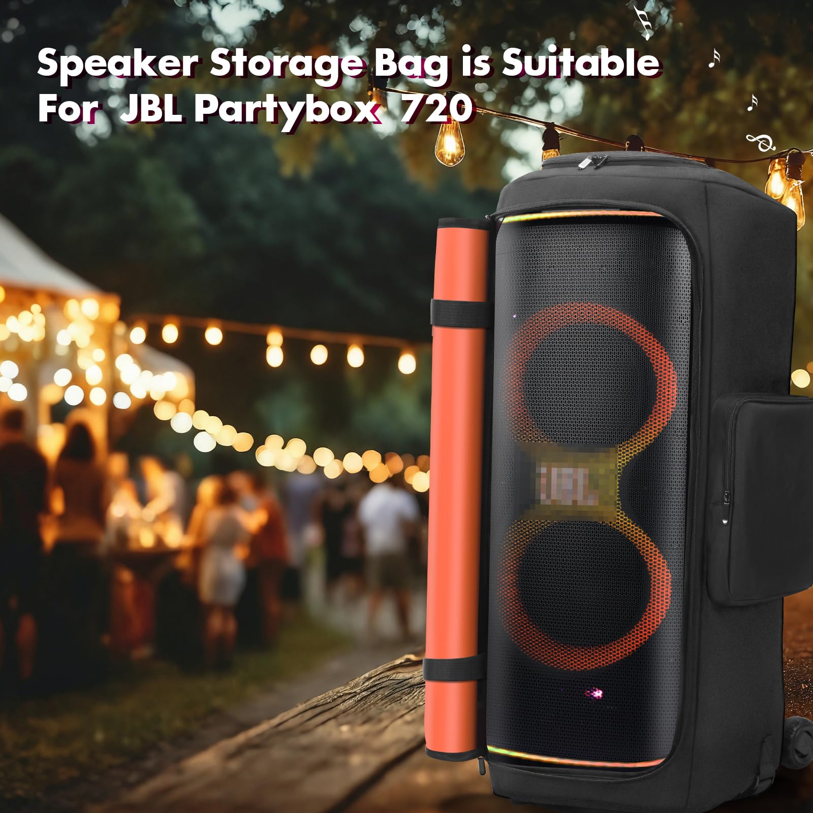 LEFOR·Z Custodia per altoparlanti compatibile con JBL PartyBox 720, custodia antipolvere per altoparlante senza fondo, adatta per JBL PartyBox 720, per viaggi all'aperto, nero + arancione, solo