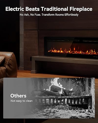 Miniatura 5 de EUHOMY Chimenea eléctrica de 60 pulgadas empotrada en la pared con control remoto, calentador de chimenea con color de llama ajustable, chimenea