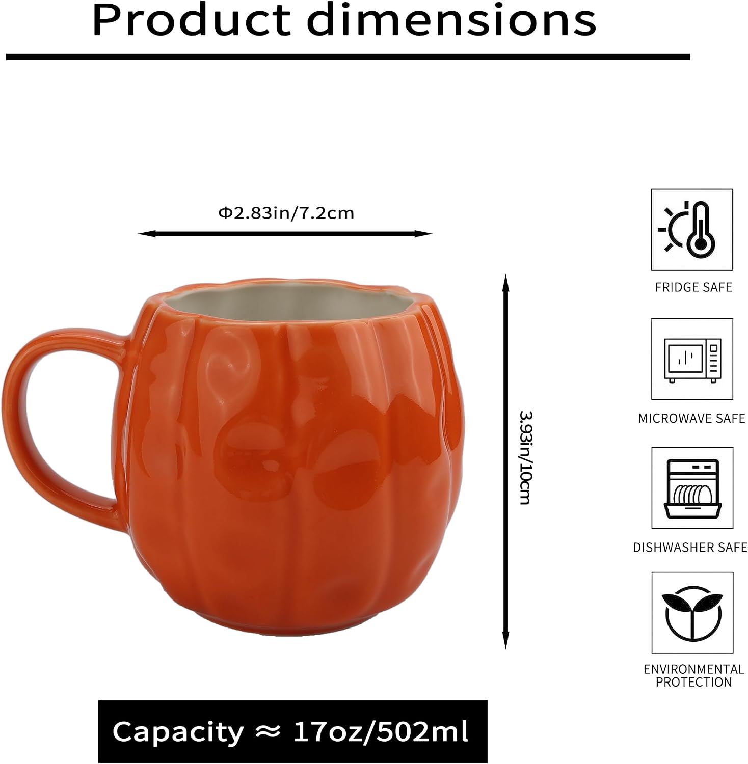 Halloween Pumpkin Cup Set Of 2 - Autumn 500ml Large Ceramic Pumpkin Cup - Halloween Gifts Coffee Cups For Home, Office, Party Drinking Cups Microwave Safe