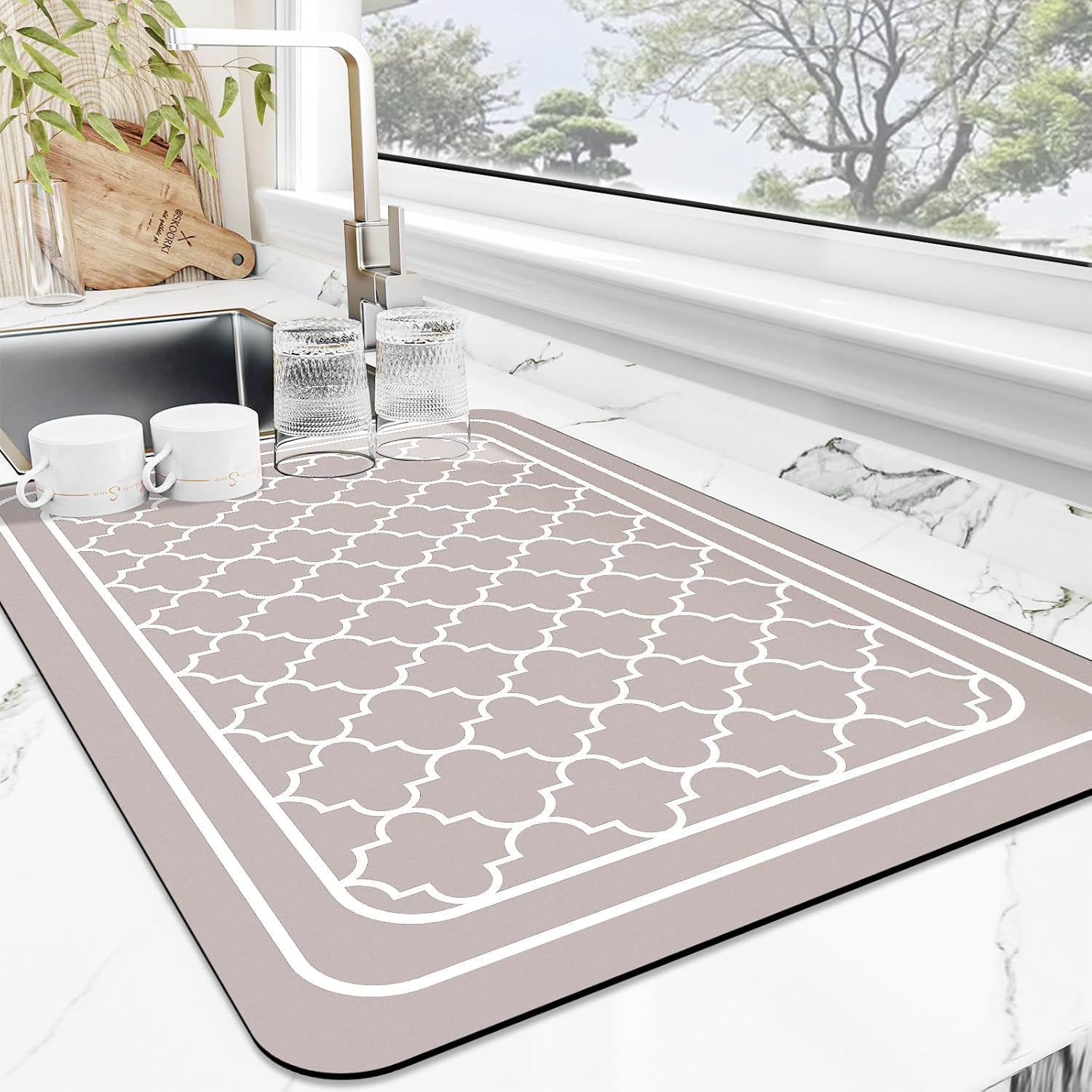 Brown Dish Drying Mat, 18x24 Inch - Absorbent Kitchen Counter Mat, Heat Resistant Coffee Bar Pad