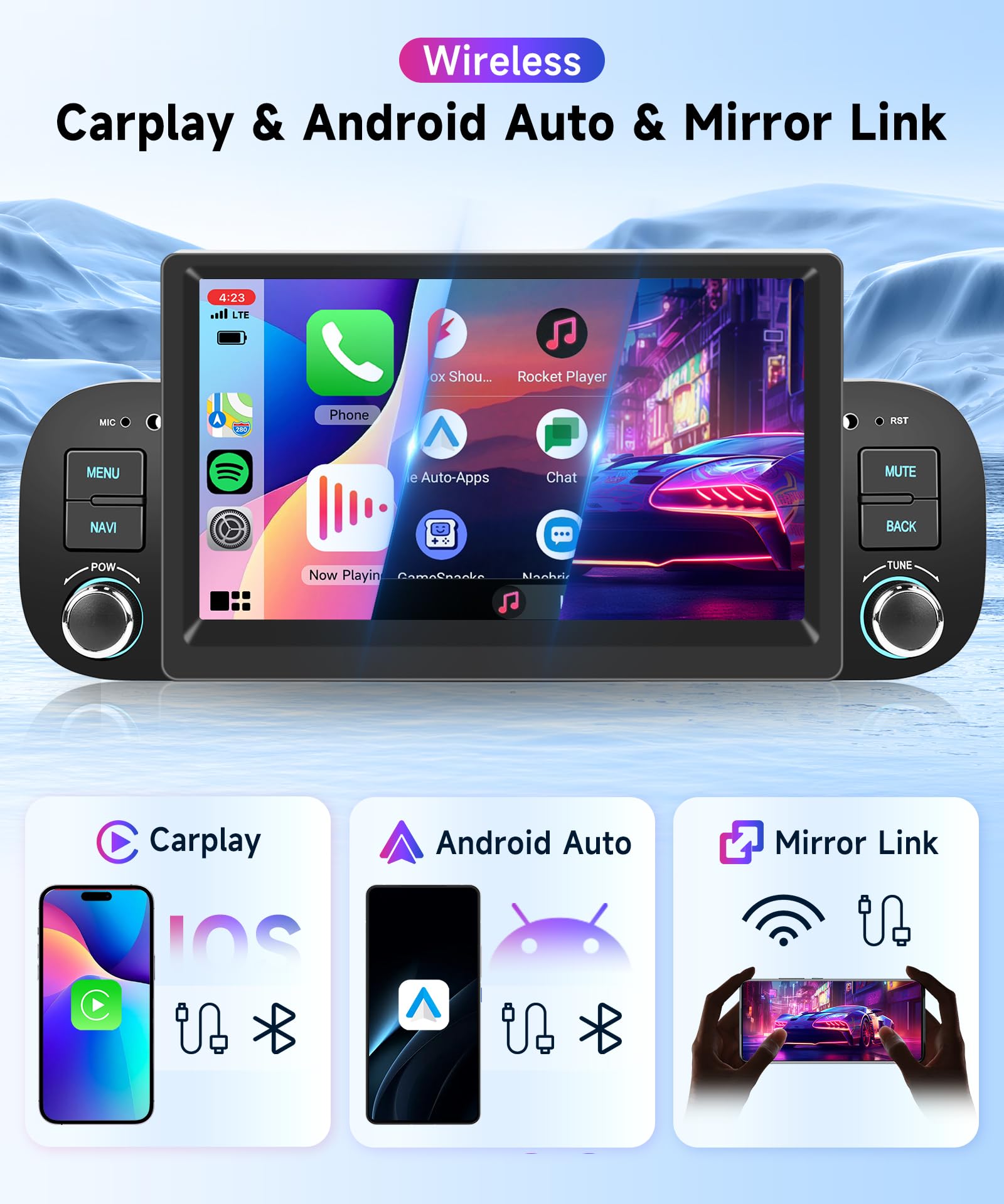 2G 64G Autoradio Android per FIAT Panda 2013-2020 7 Pollici Touchscreen Autoradio Panda con Wireless Carplay Android Auto GPS Mirror Link Bluetooth FM/RDS Radio WiFi USB+ Telecamera Posteriore