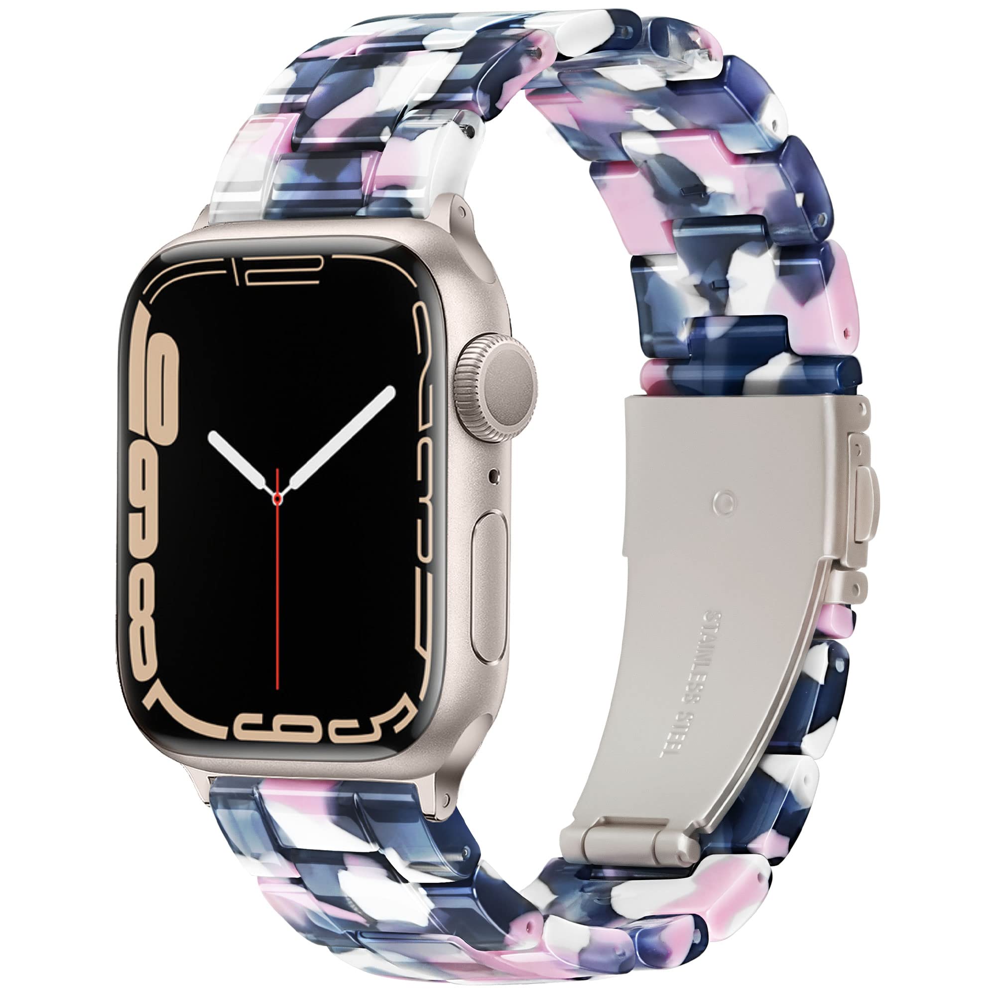 Lightweight Resin Band For Apple Watch Series 12 11 10 9 8 7 6 5 4 3 2 1 SE 3 2 Ultra 4 3 2, Fashion Adjustable Replacement Strap for iWatch Bands 38mm 40mm 41mm 42mm 44mm 45mm 46mm 49mm for Women Men
