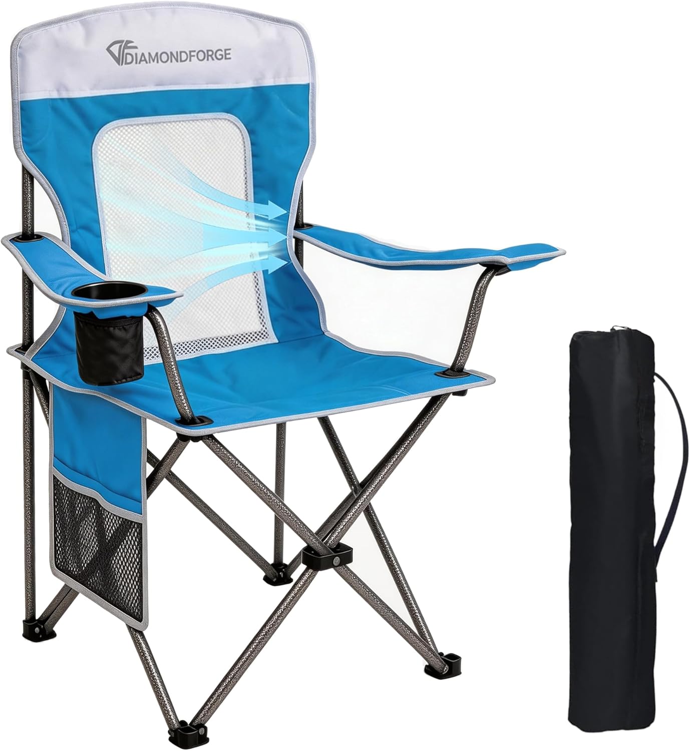 Camping Chairs, High Back Breathable Mesh Camping Chair 300 LBS Capacity, Portable Outdoor Lawn Chairs Folding with Cup Holder for Picnic, Lawn, Beach, Fishing and Sports (Blue White)