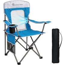Camping Chairs, High Back Breathable Mesh Camping Chair 300 LBS Capacity, Portable Outdoor Lawn Chairs Folding with Cup Holder for Picnic, Lawn, Beach, Fishing and Sports Blue White