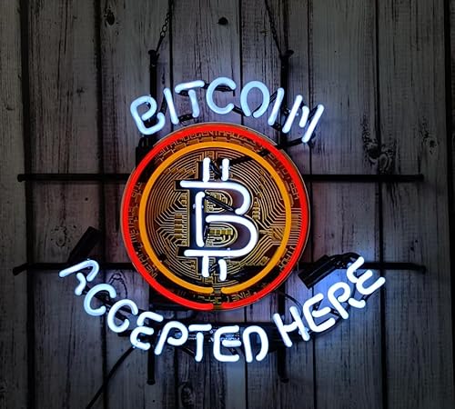Miniatura 2 de Cartel de neón de Bitcoin, hecho a mano, tubo de neón de vidrio real, cerveza, Bitcoin Aceptado Here, letrero de neón de alta definición, tablero de