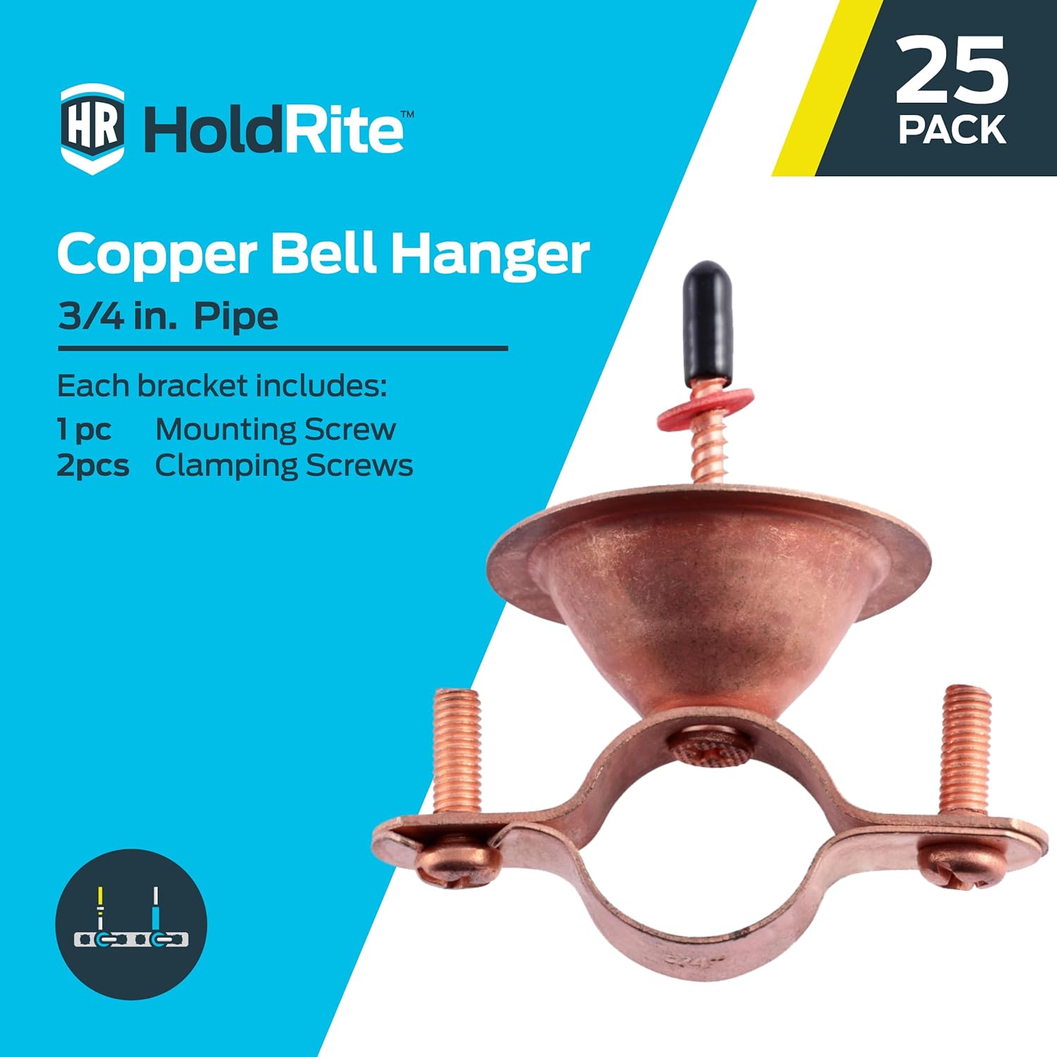 HoldRite 3/4 Inch Copper Bell Hanger, 25 Pack, Pipe Support, CBH075