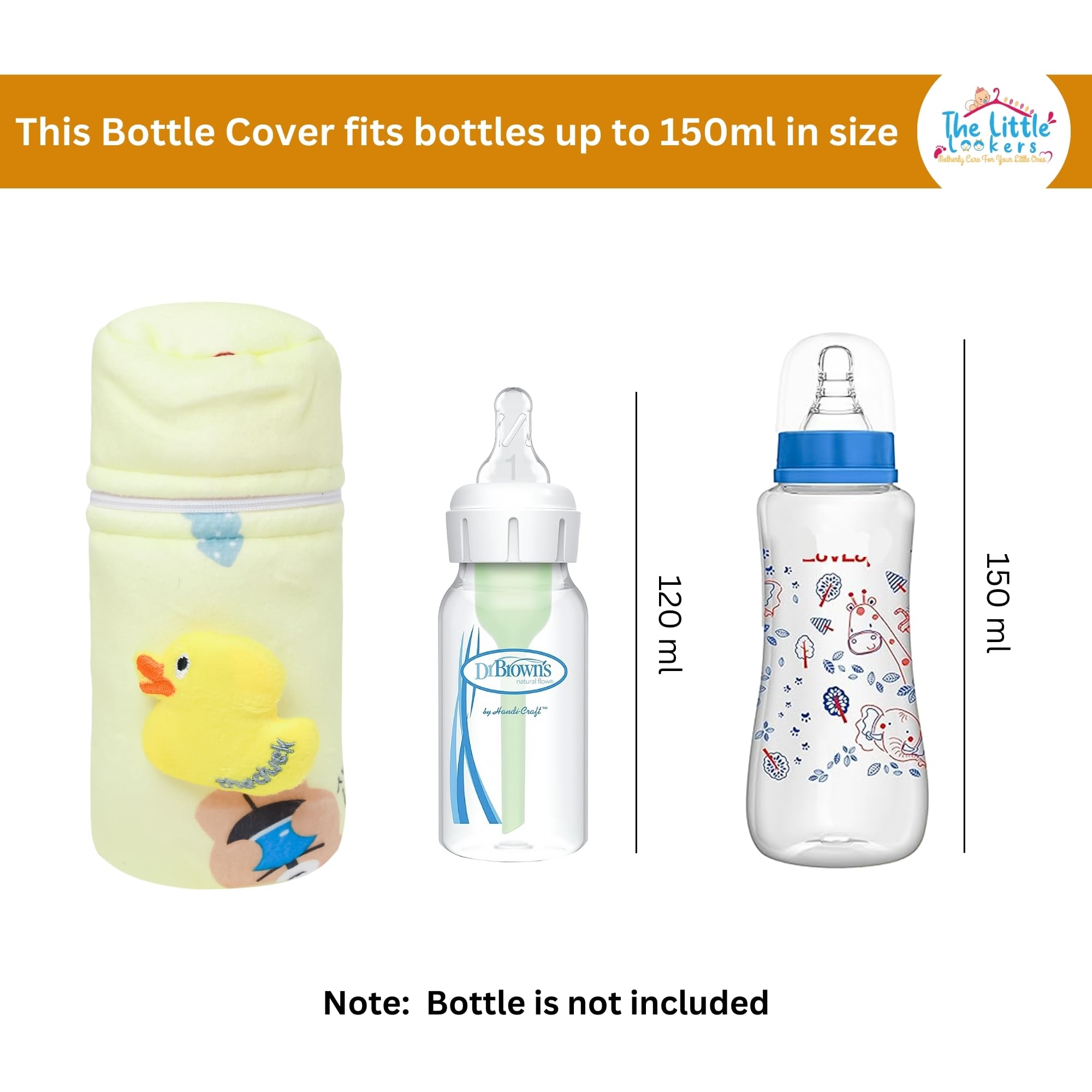 THE LITTLE LOOKERS Soft Plush Stretchable Baby Feeding Bottle Cover with Easy to Hold Strap | Cute Animated Overall Print Pack of 3 (Multicolor, Zip Closure 120ml,150ml/4OZ,5OZ) - Image 3 thumbnail