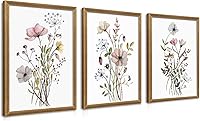 WRFON Framed Botanical Canvas Wall Art Set of 3, Watercolor Floral Prints 12x16 Inch, Flower Wall Decor for Bedroom Living Room Bathroom