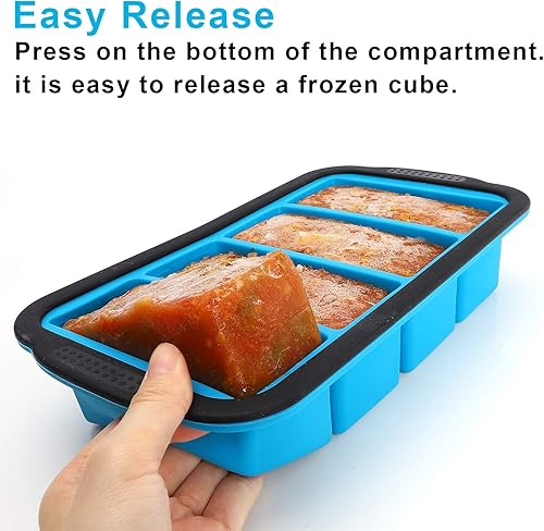 Miniatura 2 de Bandeja de congelación extra grande de 1 taza con tapa, paquete de 2, moldes de contenedores de congelador de alimentos para sopa, caldo, salsa o