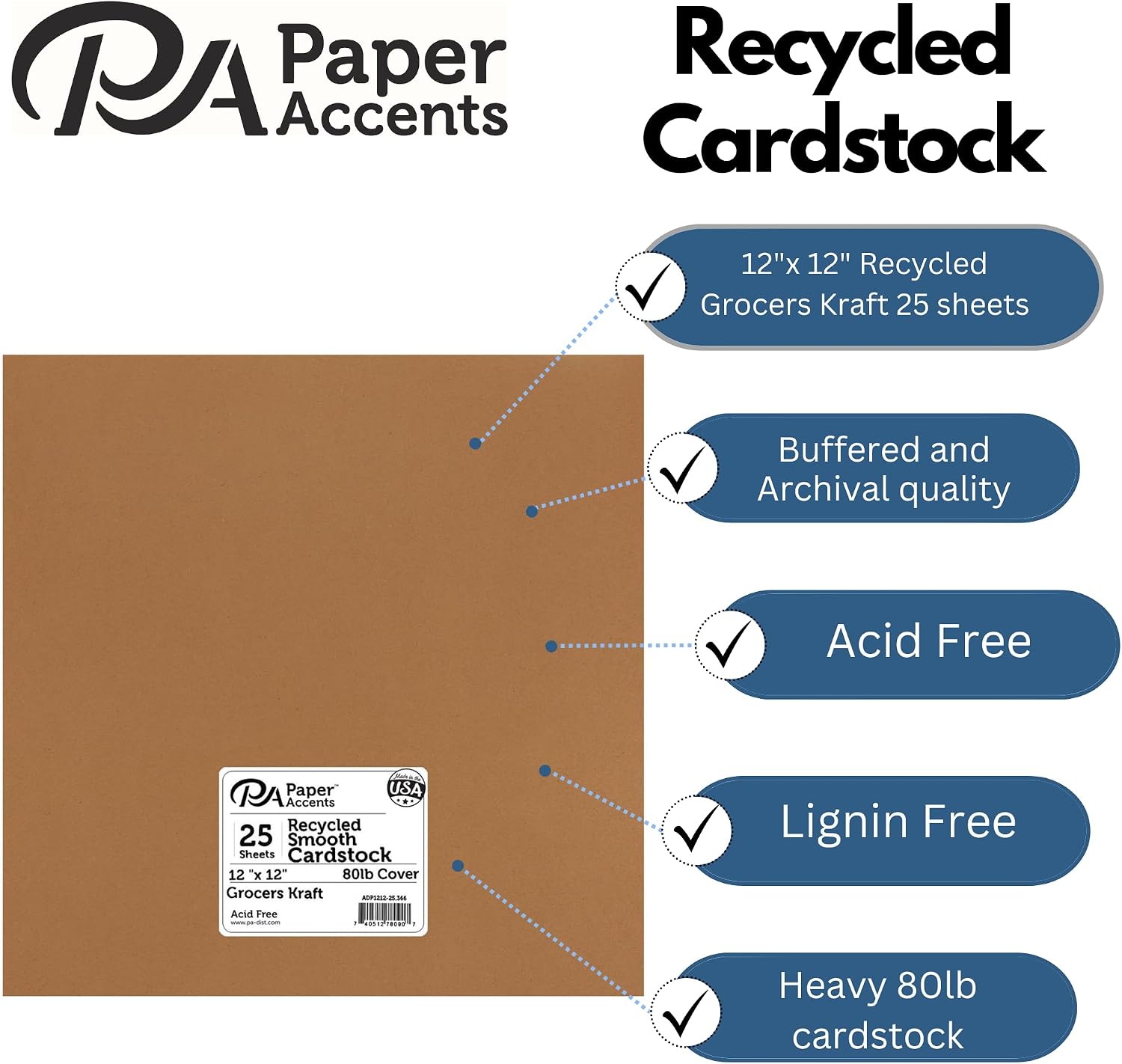 PA Paper Accents Recycled Cardstock 12" x 12" Dijon, 80lb colored cardstock paper for card making, scrapbooking, printing, quilling and crafts, 25 piece pack