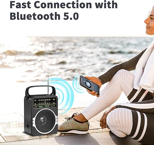 Miniatura 3 de Radio AM FM portátil, Radio Bluetooth 5.0 de 5 Watts con altavoz, Radio FM con batería recargable incorporada/Batería DC D*4 de celdas operada por